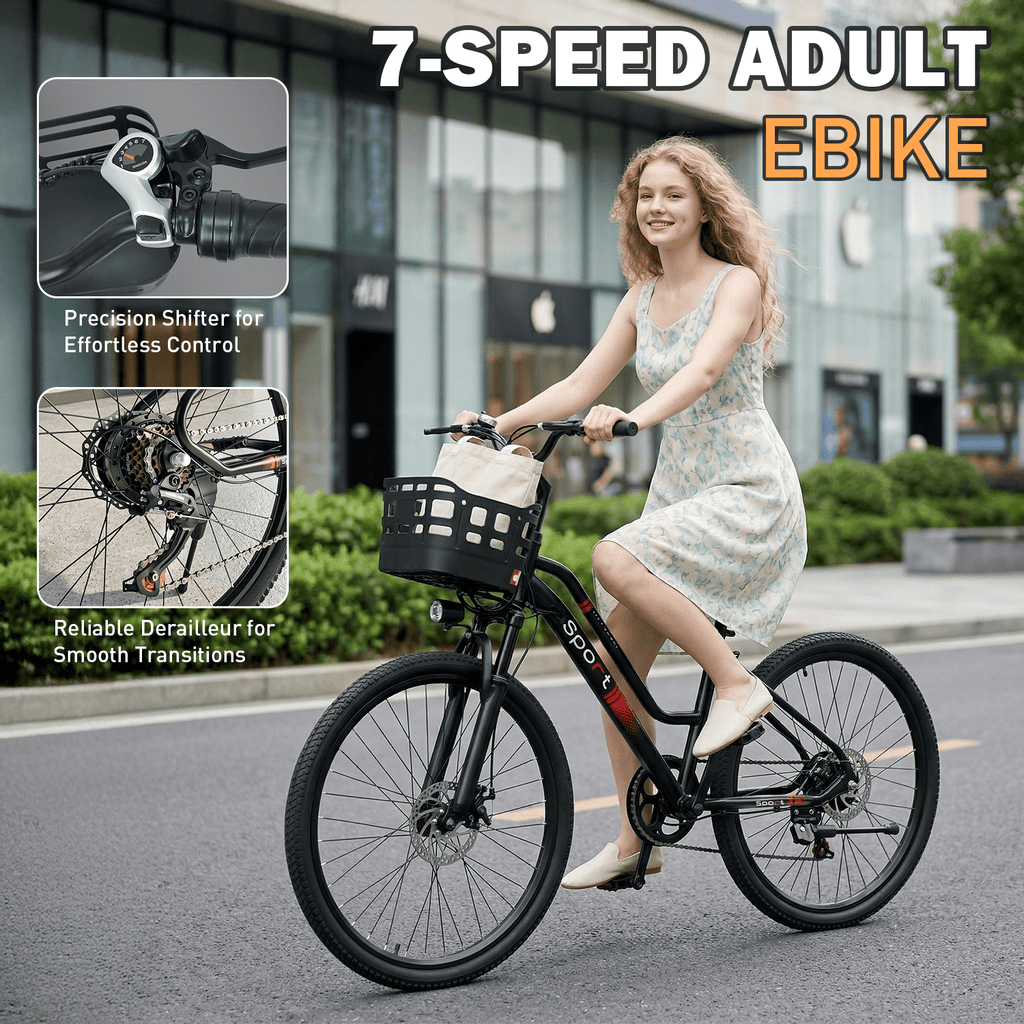 OwnGold 26 Electric Bike for Adults, 500W Peak Motor, 20MPH, 35+ Miles Range, 432Wh Battery, Commuter Ebike with Basket, 7-Speed, Lightweight, UL2849 Certified