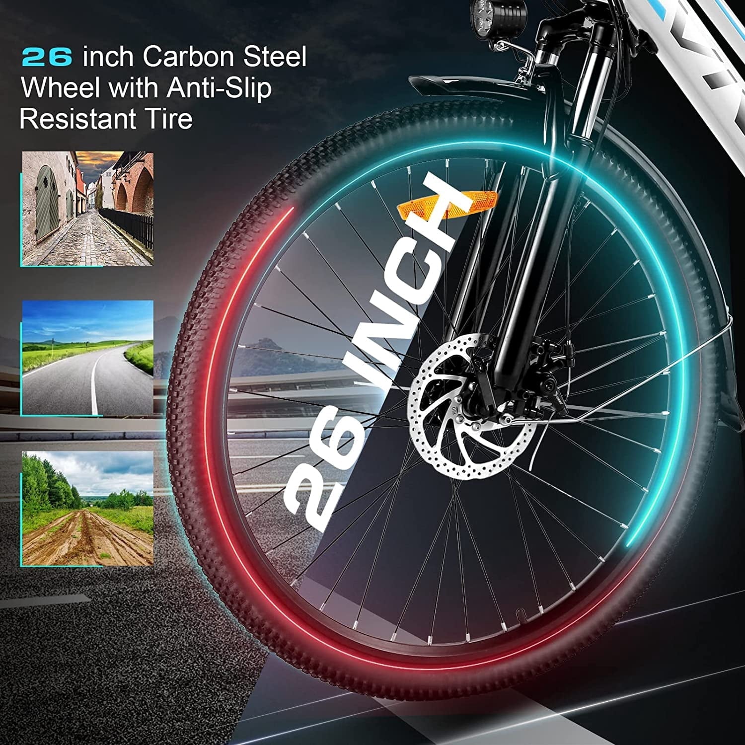 Vivi Electric Bike 26 City Commuter Electric Bike 48V 500W Step-Through Electric Bike 19.8MPH Electric Cruiser Bike Beach Bike with Cruise Control, UL2849 Certified