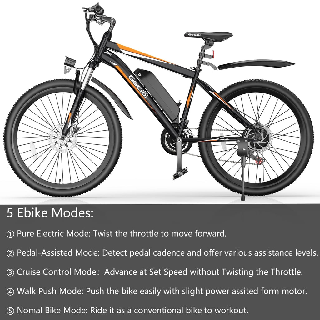 Gocio Peak 750W Electric Bike 26 Electric Bicycle for Adults Max 19.8mph Cruise Control System Ebike, 48V 375Wh Mountain Bike, 21 Speed for Man Woman UL2849 Certified