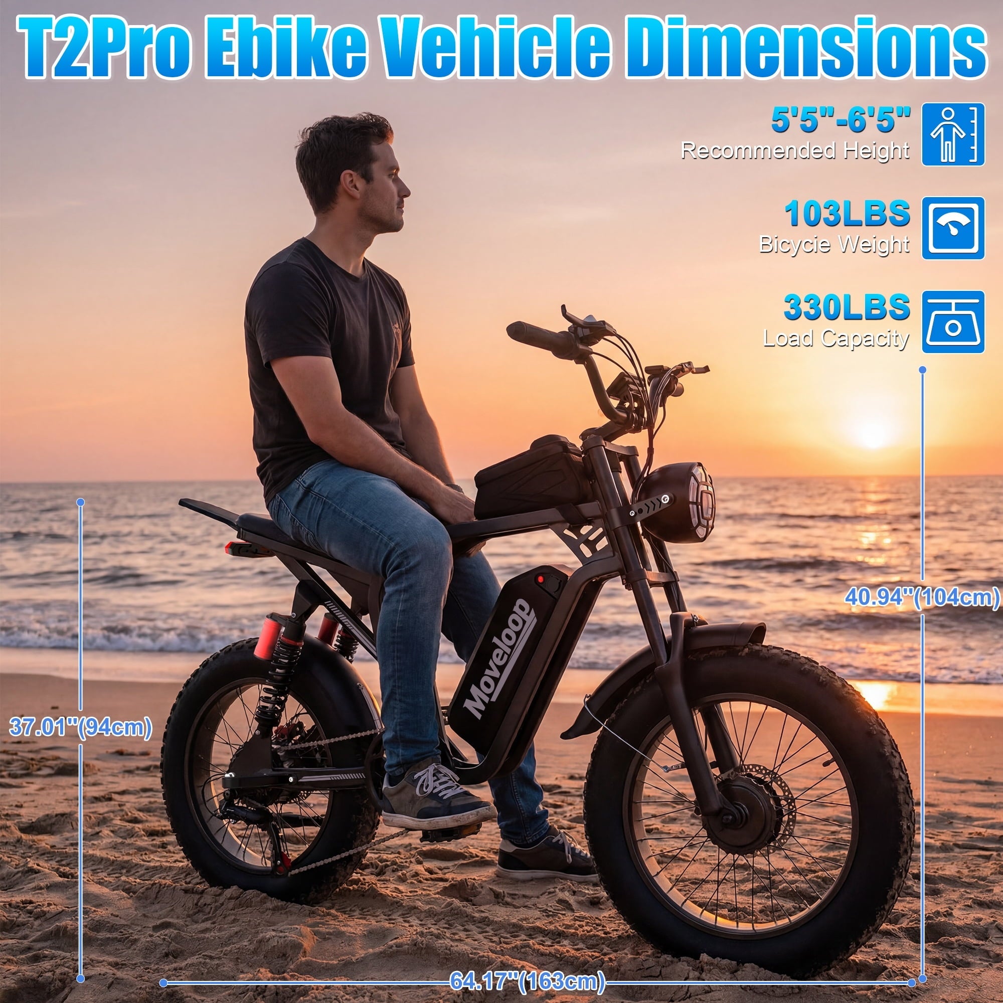 Moveloop 1500W Peak Electric Bikes for Adults, 20 Fat Tire Ebike, 31MPH & 70 Miles Range, 48V 15.6Ah Removable Battery, Full Suspension and 7-Speed, UL 2849