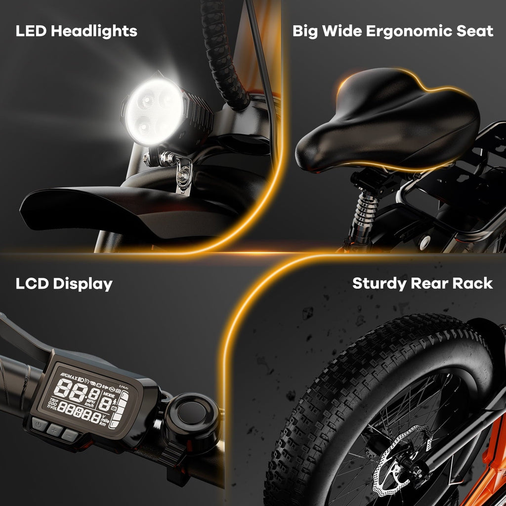 Cbvelo 1000W Folding Electric Bike for Adults, 48V 20.8AH Large Removable Battery E-Bike, 30+MPH, 80 Miles Max Range, 20 Fat Tire Electric Bike for Adults, Adult Electric Bicycles for Commute