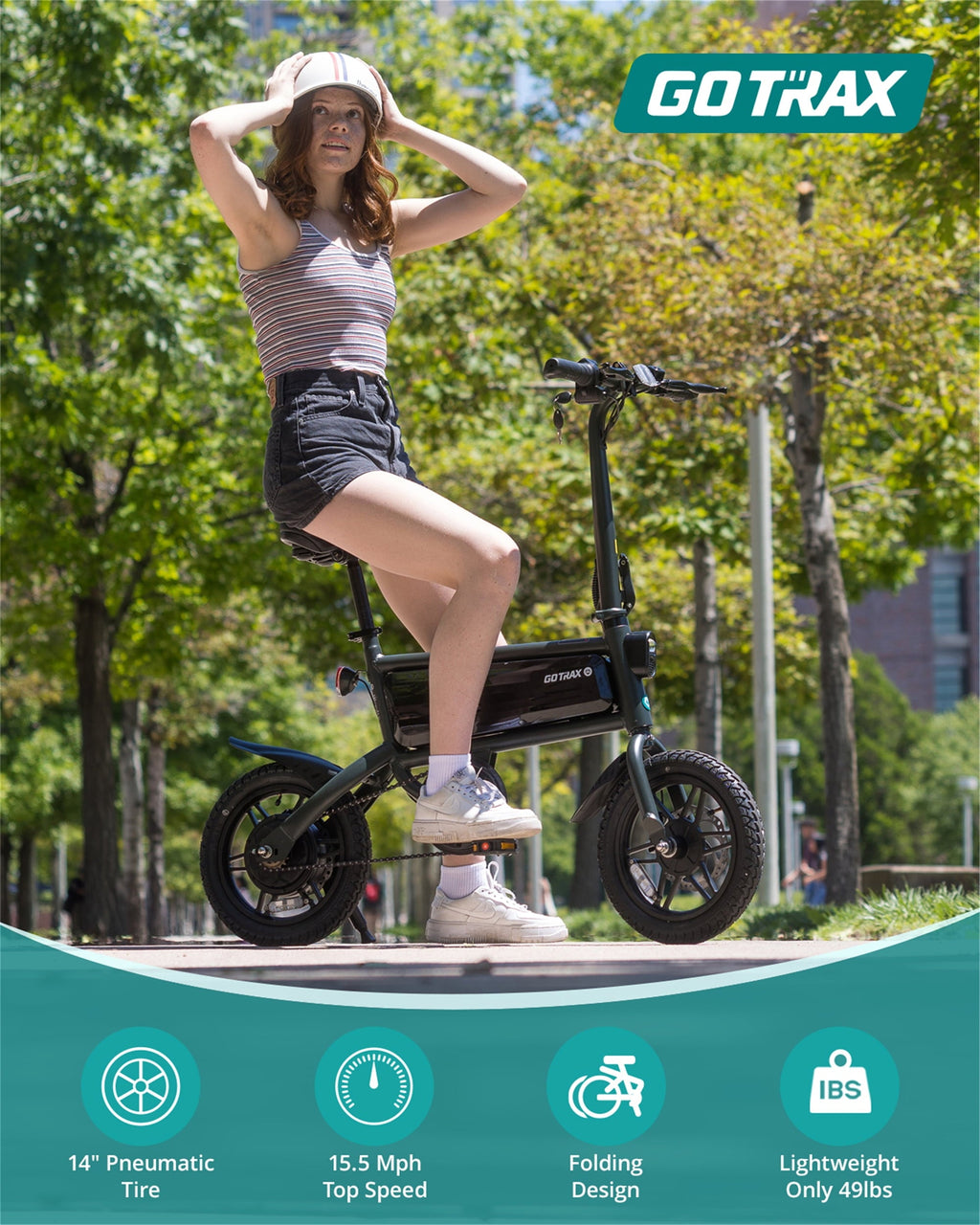GOTRAX S2 14 Folding Adult Electric Bike, 250W, 15.5 mph Max Speed LED Display, Black