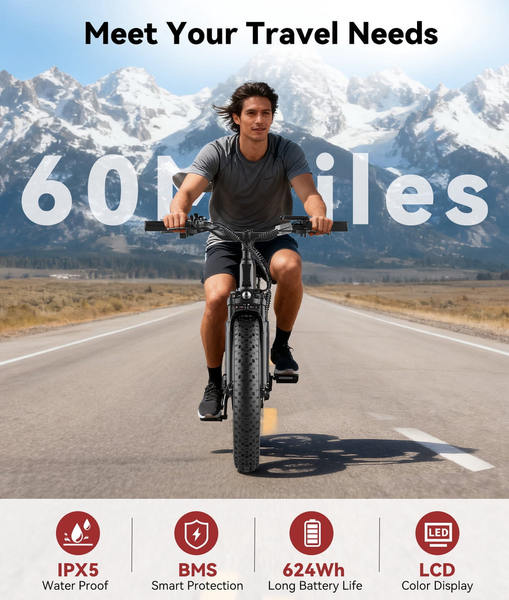 Electric Bike for Adults,1600W Fat Tire Ebike, 90+ Miles 28MPH E-Bicycles with Hydraulic Brakes, Fat Tire All-Terrain Electric Bicycle