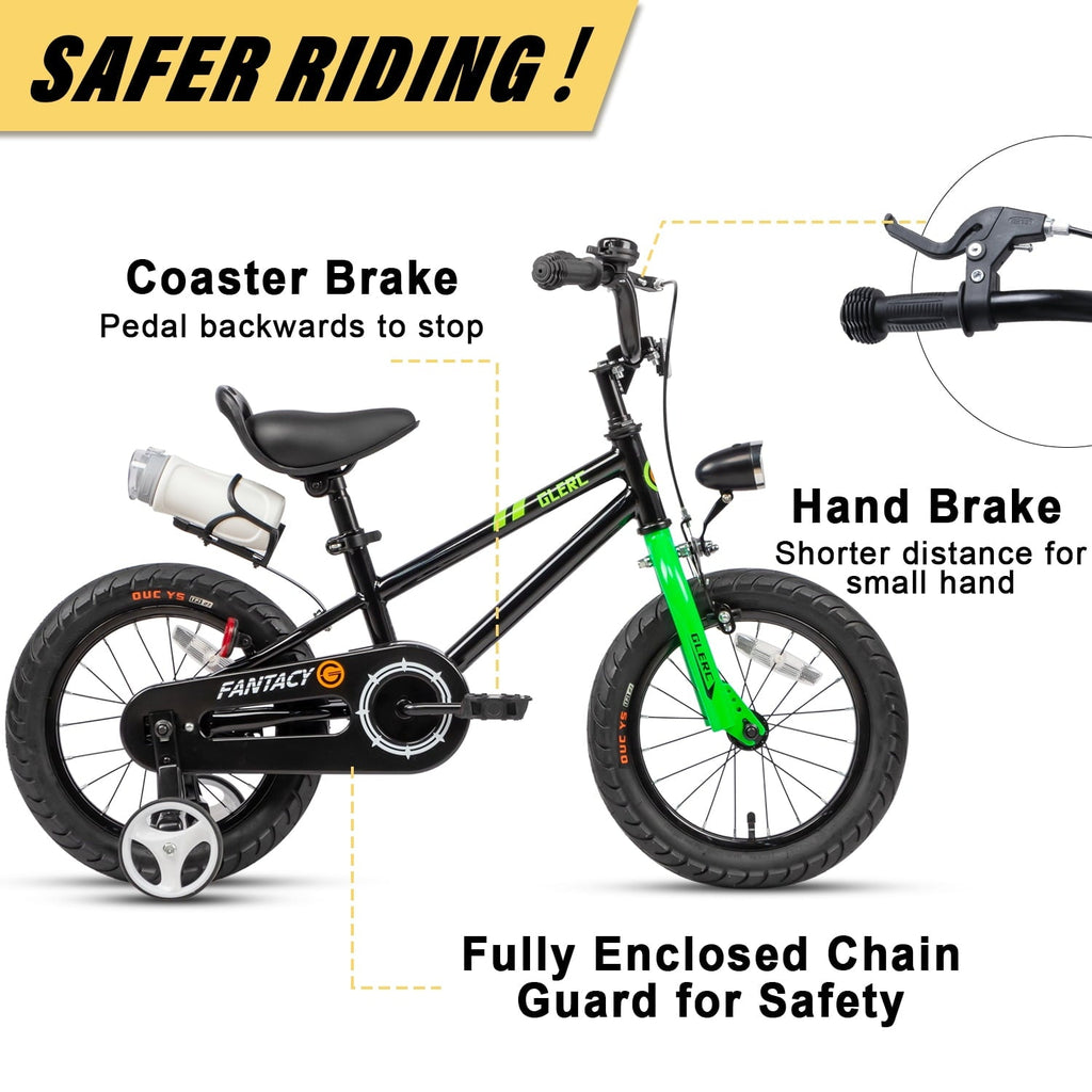 Glerc 14 inch Kids Bike for Child 3-5 Year old Boys Girls with Water Bottle Holder & Headlight & Training Wheels, Black