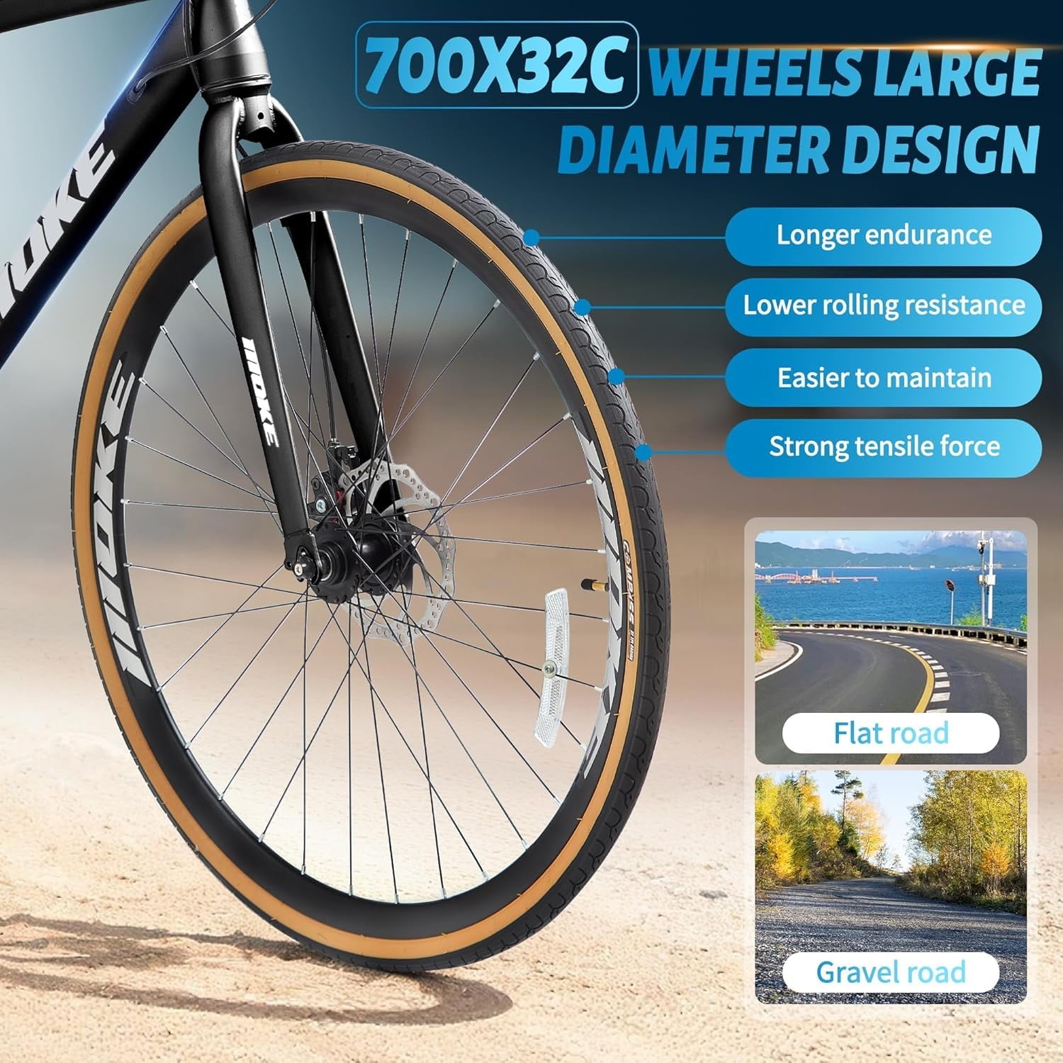 Mens Road Bike, NEORIVER 700C 24-Speed Hybrid Bike for Adults, Features Dual Disc Brakes, Trigger Shifting, Internal Wiring & Lightweight Frame for City Commuting