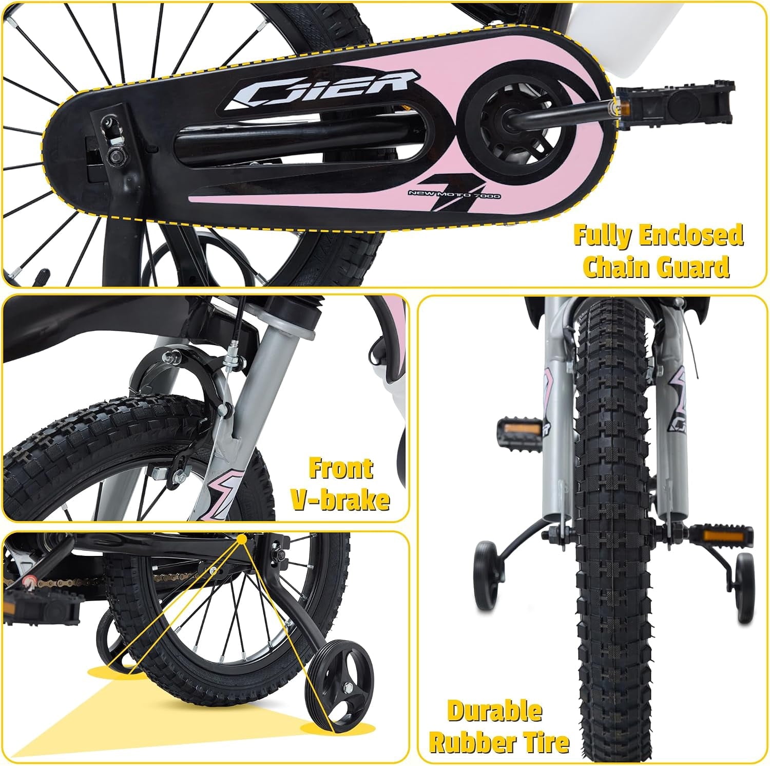 NEORIVER 16 Inch Motocross Style Kids Bike – Training Wheels, Sound Horn, Number Plate & Dashboard Included – Easy Assembly – Ages 3-12 Boys Girls