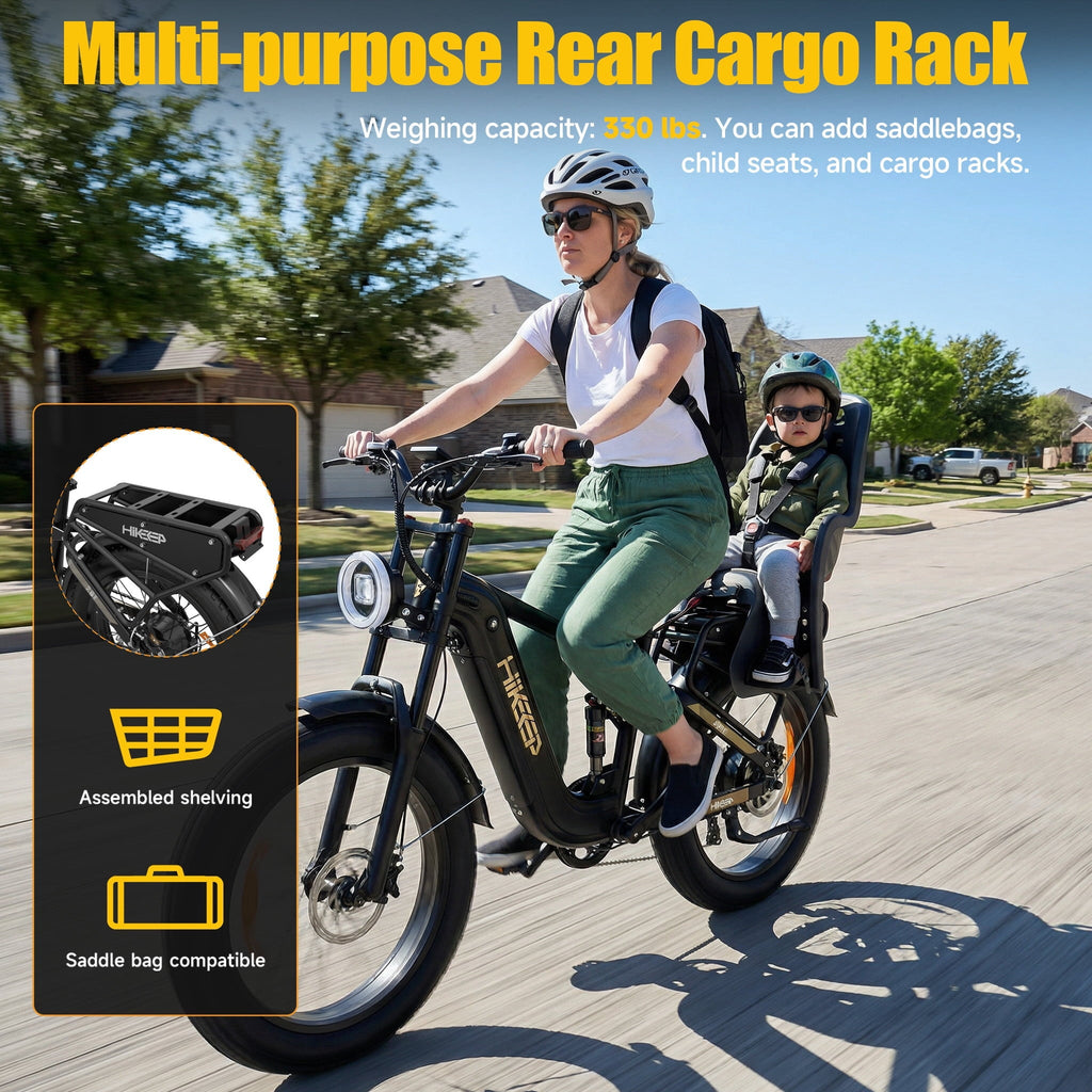 HiKeep Electric Bike for Adults, 2000W 4000W Peak Motor, 48V 25Ah Removable Lithium Battery, 26x4 Fat Tire E-Bike, 7-Speed Shimano, Full Suspension, Rear Rack, UL 2849, Black