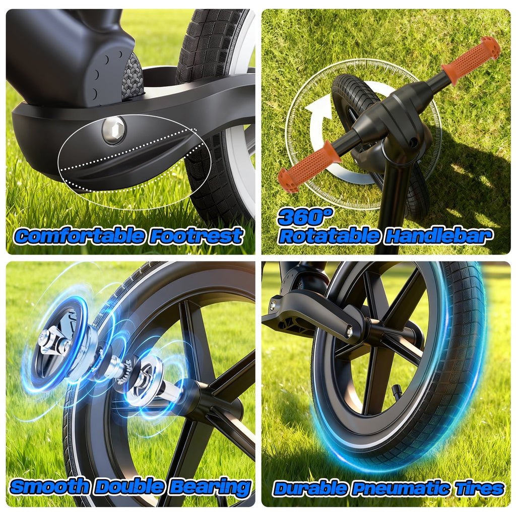 JoyStone 14 Inch Balance Bike for Kids, Toddler Balance Bike with Air Rubber Tires, Adjustable Seat, Lightweight No Pedal Training Bicycle, Gift Bike for 2-6 Boys Girls, Black