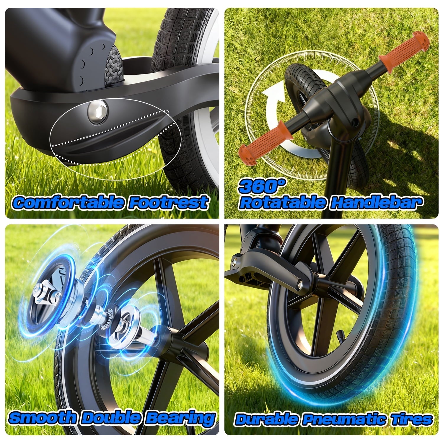 JoyStone 14 Inch Balance Bike for Kids, Toddler Balance Bike with Air Rubber Tires, Adjustable Seat, Lightweight No Pedal Training Bicycle, Gift Bike for 2-6 Boys Girls, Black