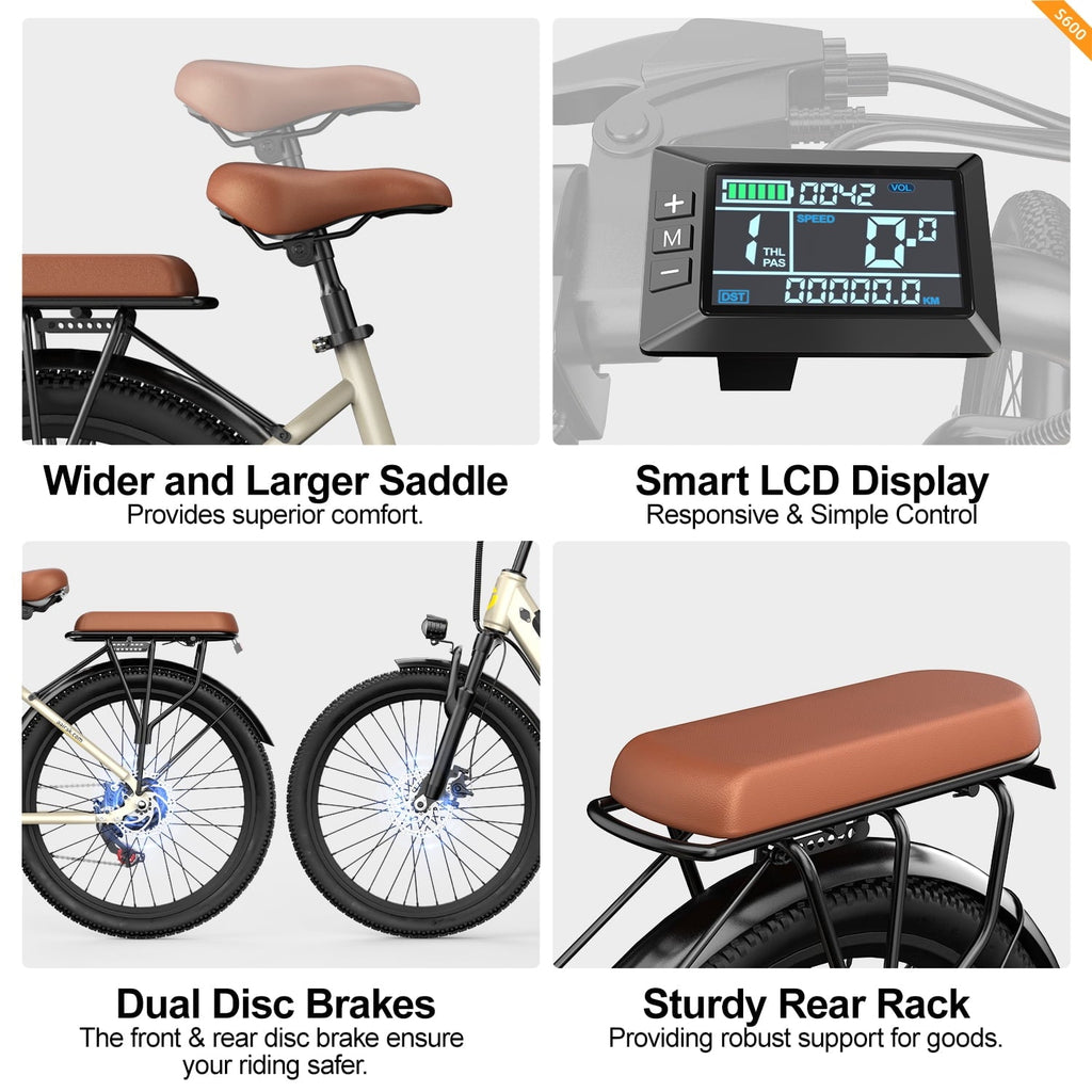 Unibike 250W Electric Bike for Adults, 36V 13AH Removeable Battery, 26'' City Bicycle, 15MPH Commuter Women Ebike