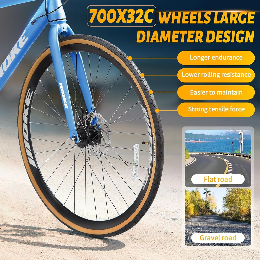 Mens Road Bike, NEORIVER 700C 24-Speed Hybrid Bike for Adults, Features Dual Disc Brakes, Trigger Shifting, Internal Wiring & Lightweight Frame for City Commuting