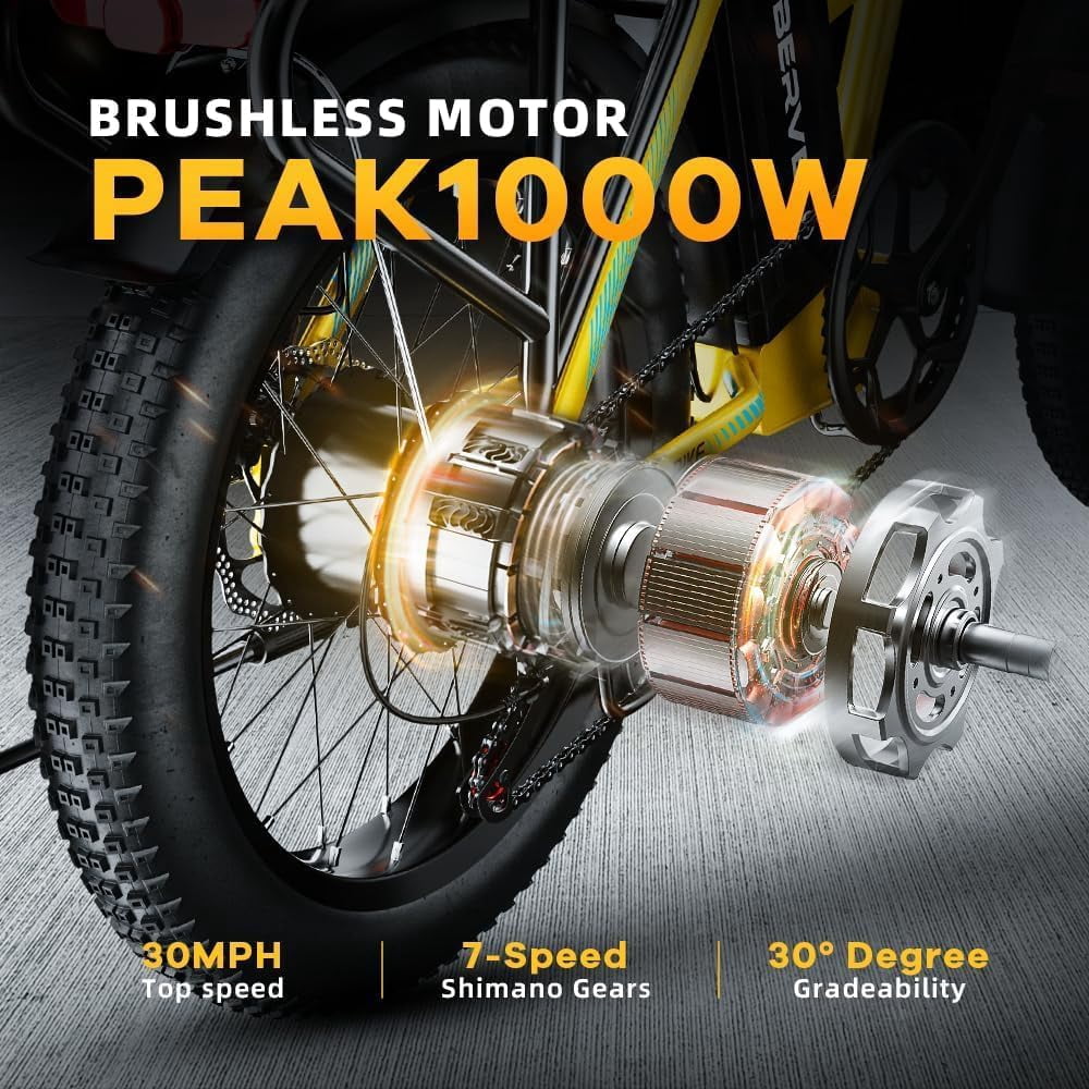 Cbvelo 1000W Folding Electric Bike, 48V 20.8AH Removable Battery, 30+MPH, 80 Miles Max Range, 20 Fat Tire for Adults, Older Teen Commuter
