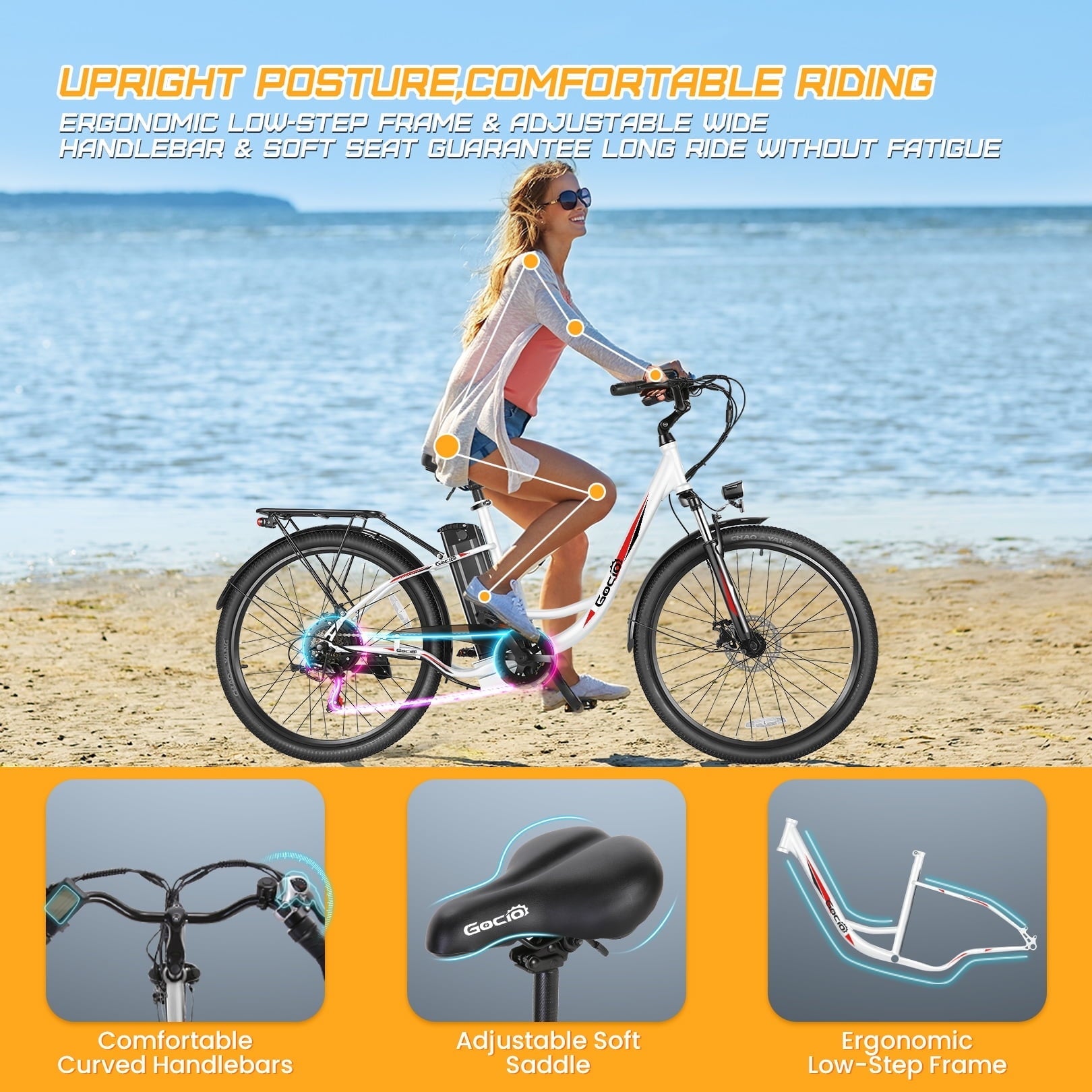 Gocio 26 Electric Bike for Adults, 750W Peak Motor Commuter E-Bike, 48V 7.8Ah Battery, 7-Speed, UL2849