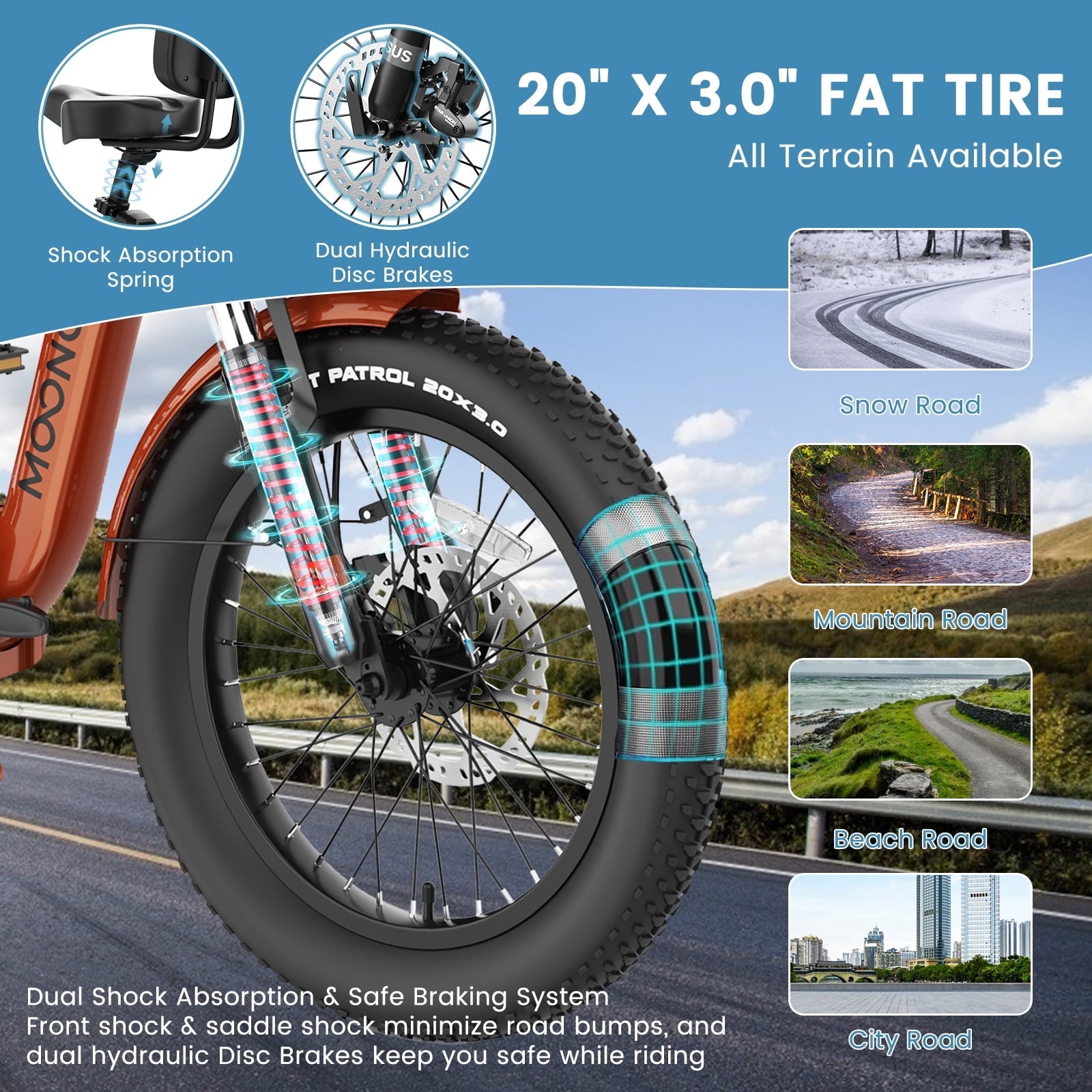 MOONCOOL TK Pro Foldable Electric Tricycle W/ Rearview mirror accessory Kit, 1500W Motor 48V 20Ah Battery, 20 Fat Tire Three Wheel 6-Speed Electric Mountain Bicycle for Adults