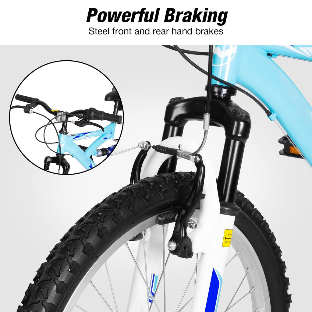 Hykolity Kids Mountain Bike 20 inch MTB Bicycle Age 6-12 Years Height 42-56 in Tween Cycling Full Suspension Sport Outdoor Bikes - Matte Black