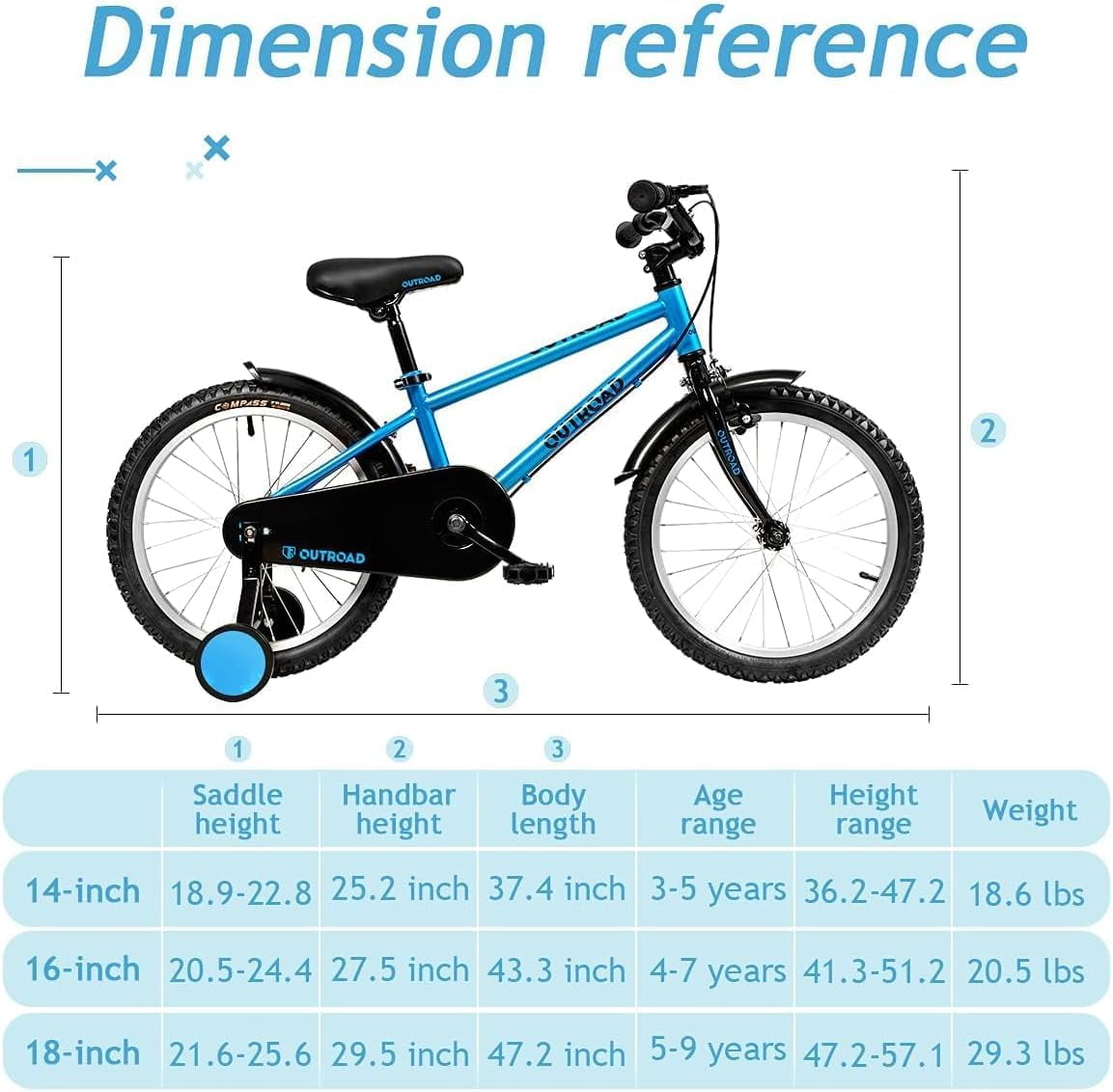 Marknig Kids Bike for Boys & Girls, 14 16 18 Inch Children's Bicycle for Ages 3-9 Years with Training Wheels and Adjustable Seat,Blue