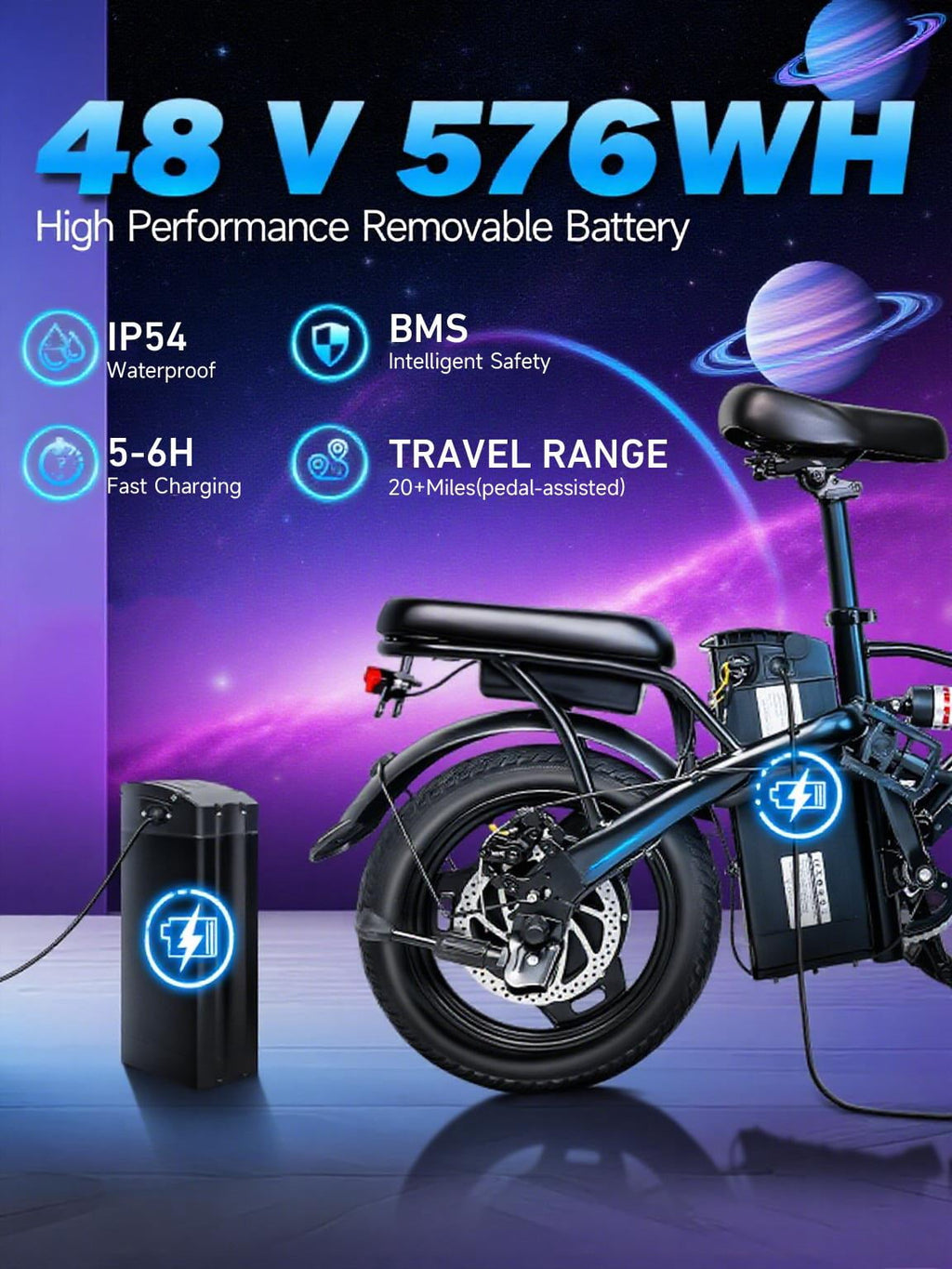 SHCNTEKU 14IN Folding Ebike, Features a high capacity 500W Peak Motor for Adults Teens, Removable Battery 25 Miles 20mph Electric bicycles,UL 2849