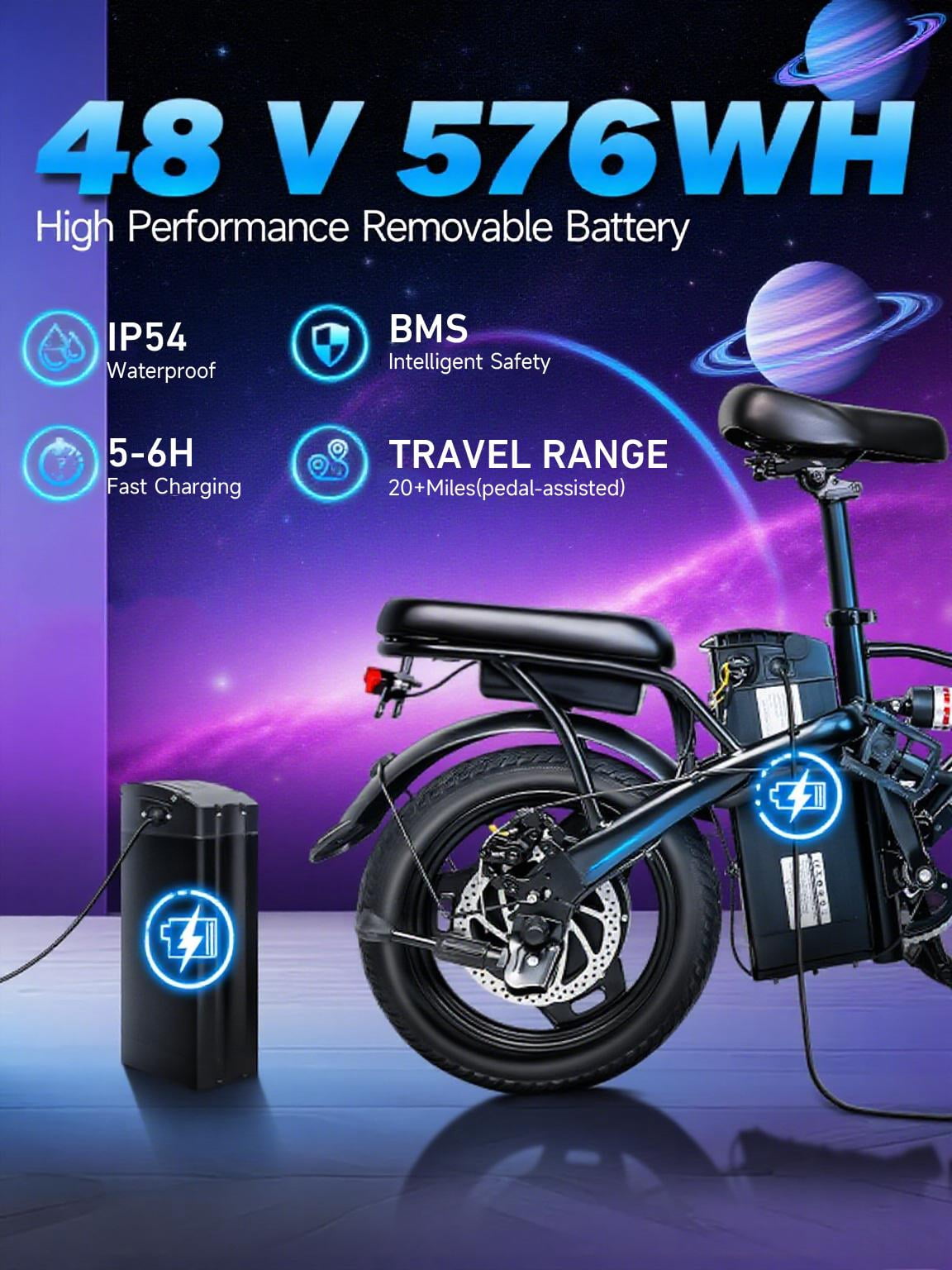 SHCNTEKU 14IN Folding Ebike, Features a high capacity 500W Peak Motor for Adults Teens, Removable Battery 25 Miles 20mph Electric bicycles,UL 2849