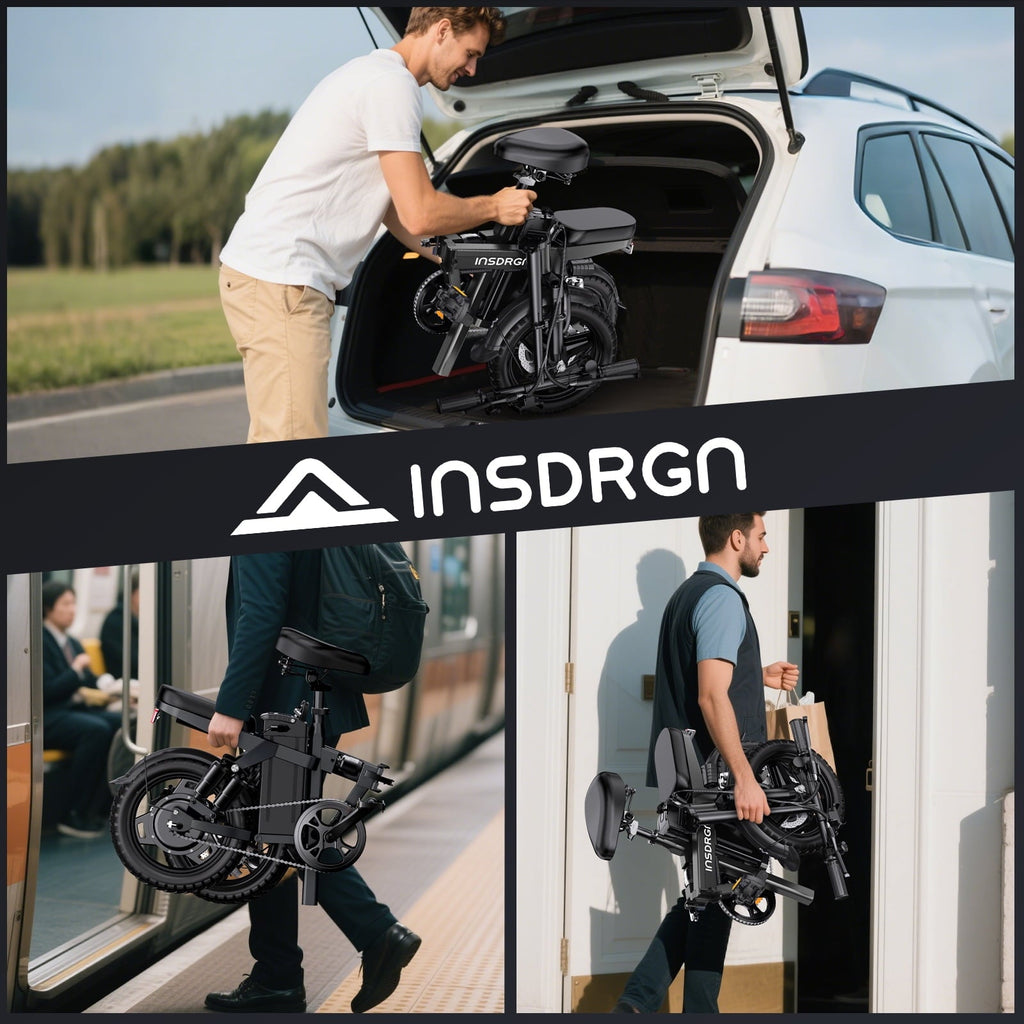 INSDRGN Folding Electric Bike for Adults Teens, 650W Peak Motor, 10.4AH 48V Battery 14 Electric Bicycles, 28 Miles Range, Mini Ebike for City Commuter, UL2849, Gray