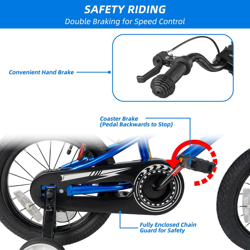KORIMEFA Kids Bike Boys Bicycle 14 inch for Children Age 4-8 Years Old, Toddler Sport Cycling with Training Wheels, Water Bottle Holder, Blue