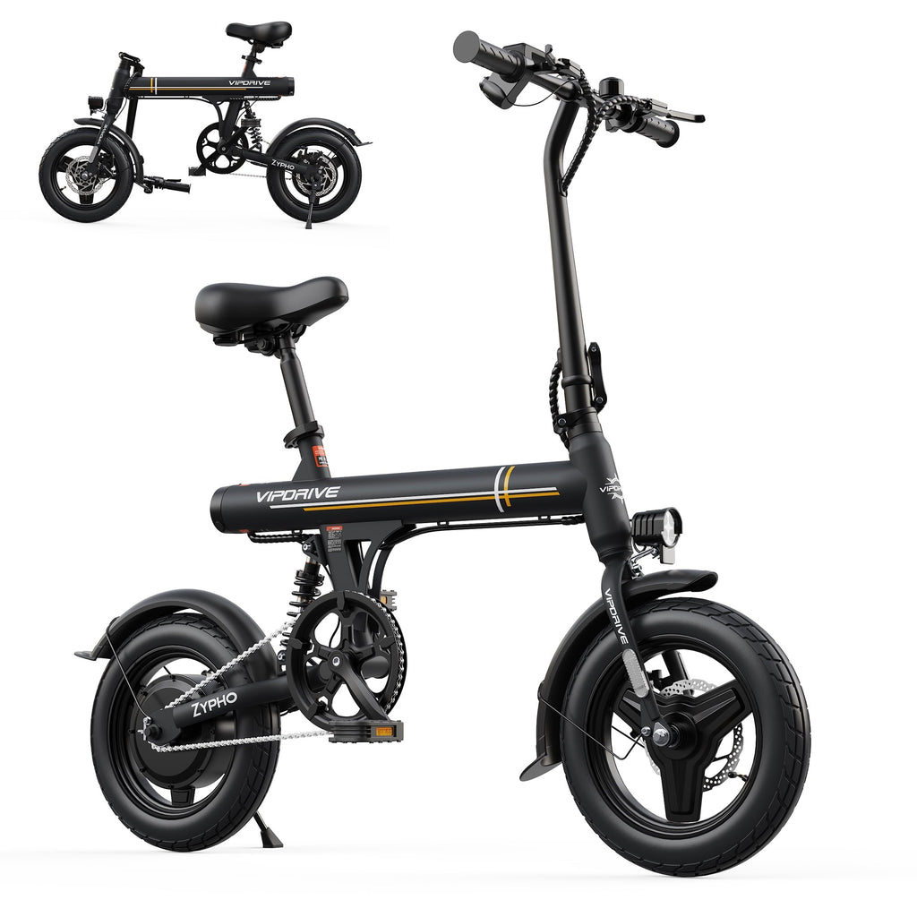 VIPDRIVE Electric Bike, 14 Folding EBike for Adults, 500W Peak Motor, 36V 7.8Ah Battery, 20MPH City Commuter E-Bike, Mini Ebike, LCD Display, UL2849