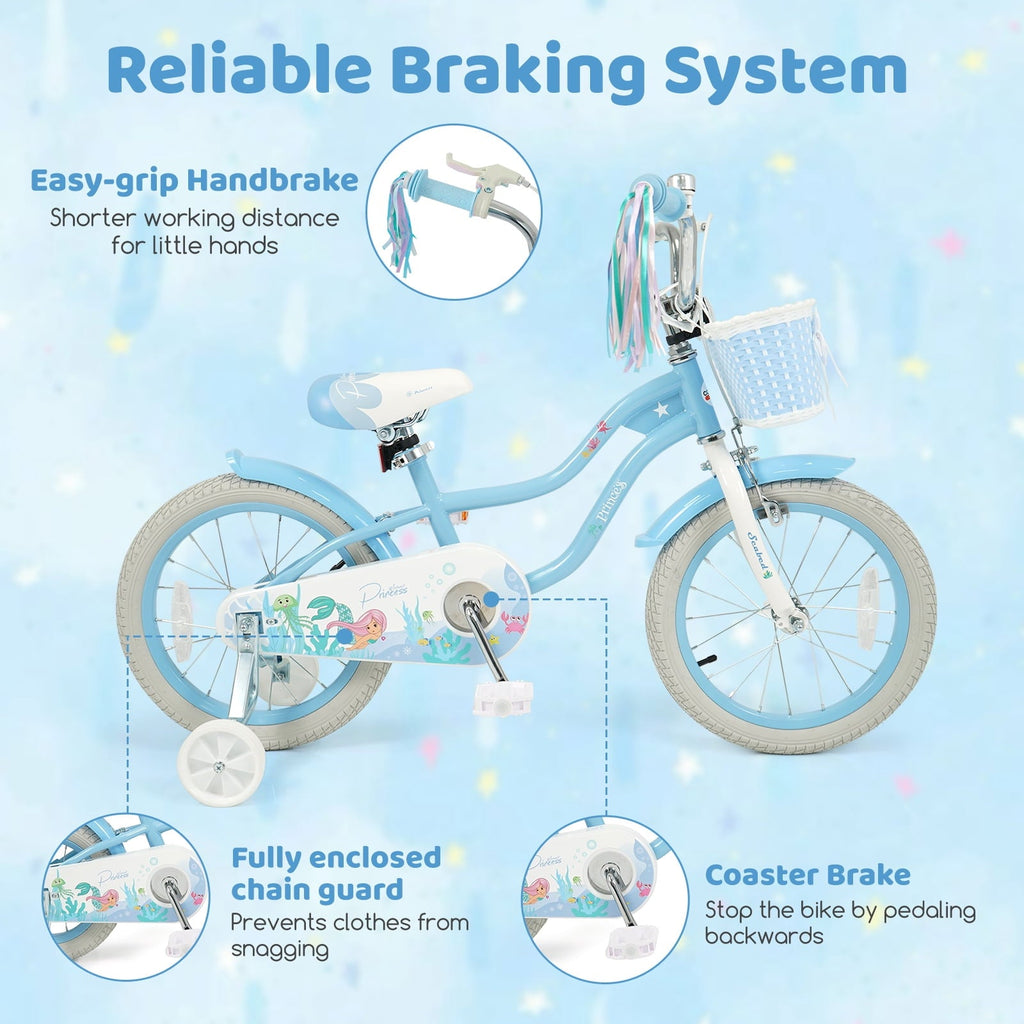 Costway 14 Kids Bike with Training Wheels Hand Coaster Brakes Adjustable Seat Handlebar Pink