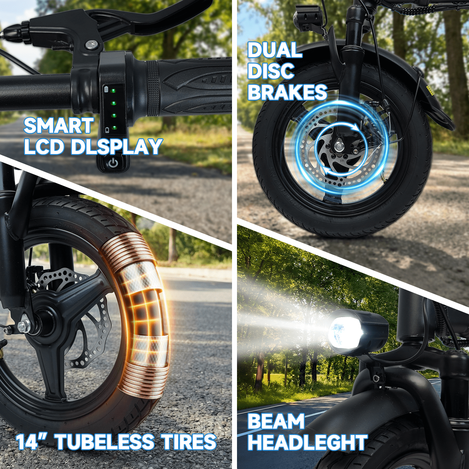 BroPath Electric Bike for Adults, Ebike, Electric Bicycle with 576WH Battery,14 Folding Ebike for Teens, 20MPH,20+ Miles(MAX),500W Motor,Multi-Shock Absorption,Mini E Bikes with Baskets,UL2849
