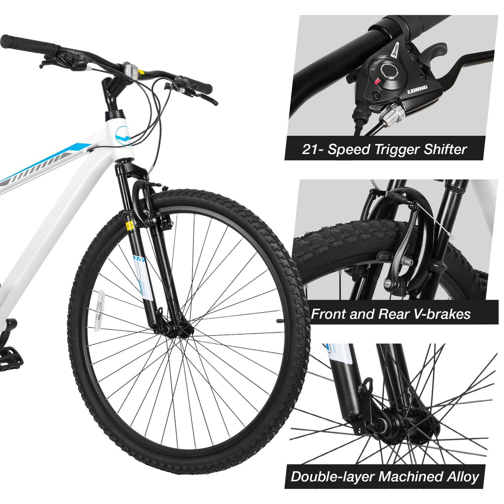 Hykolity 29 inch Mountain Bike 29r MTB Sport Bicycle Large Bike Full Suspension Lightweight Outdoor Cycling for Adult Men Woman - Pale White