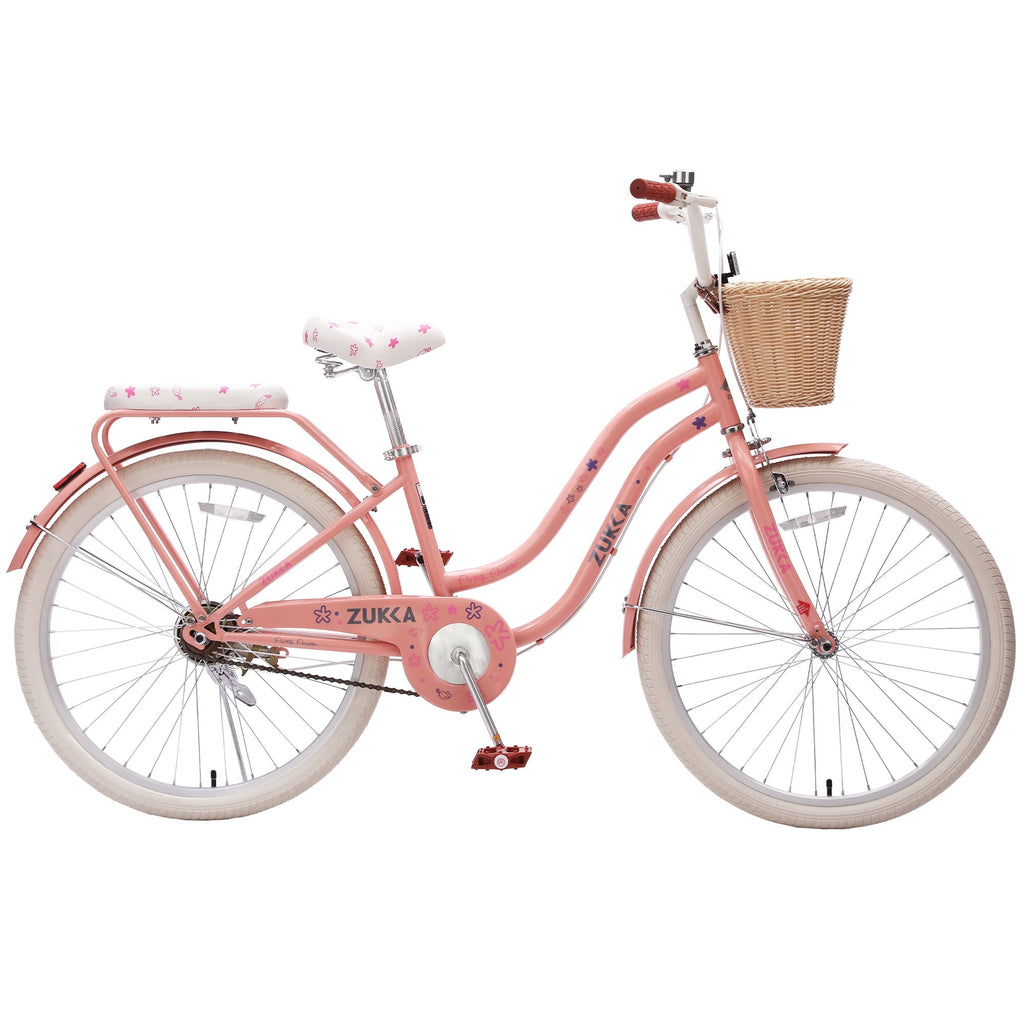 Dolonm 20 Kids Bike for Ages 7-10, Lightweight High-Carbon Steel Frame Cruiser Bicycle, Girls Bike with Wicker Basket, Rear Seat Rack, No Training Wheels, Pink
