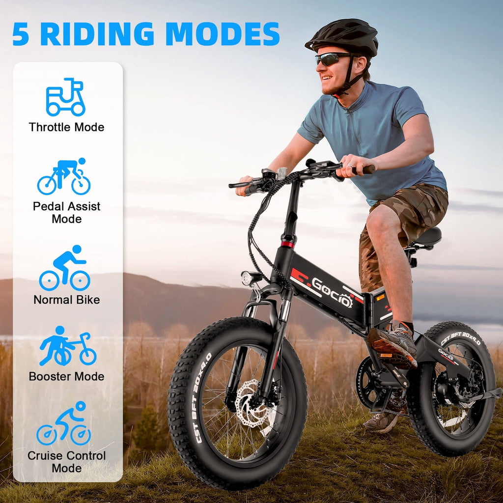 Gocio Foldable Electric Bikes Adult 20x4 Fat Tire Electric Bike, 48V 10.4Ah, 500W Electric Mountain Bike Full Suspension, LCD, Shimano 7 Speed Electric Cruiser Bicycle UL2849 Certified