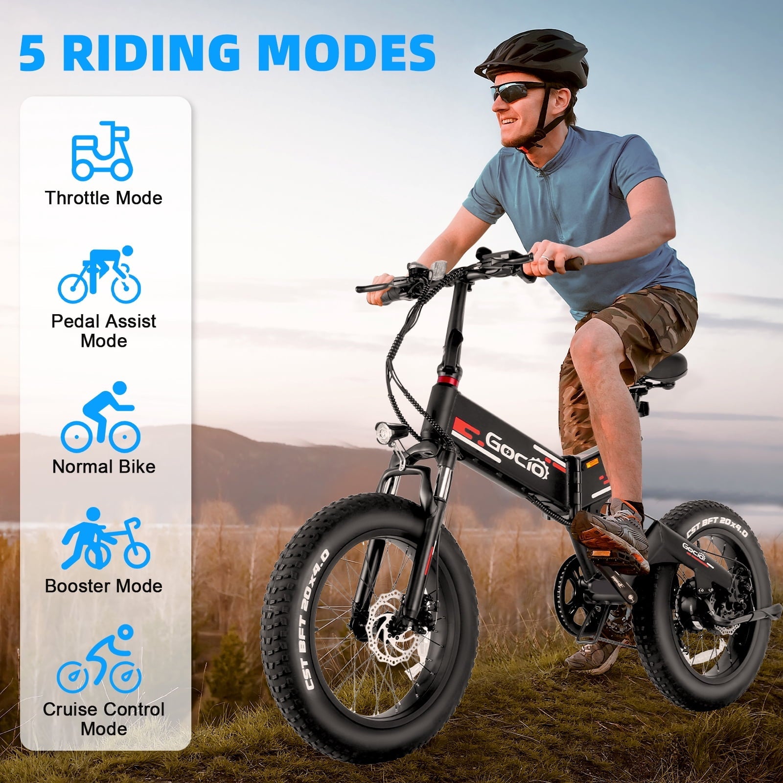 Gocio Foldable Electric Bikes Adult 20x4 Fat Tire Electric Bike, 48V 10.4Ah, 500W Electric Mountain Bike Full Suspension, LCD, Shimano 7 Speed Electric Cruiser Bicycle UL2849 Certified