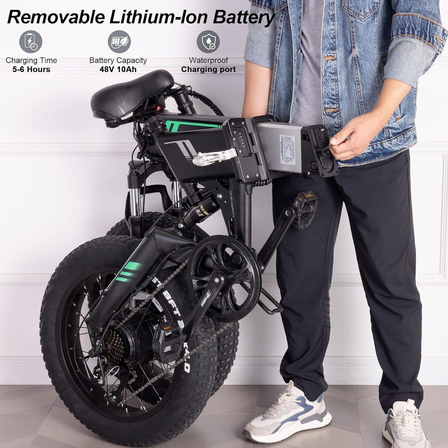Wooken 20X4.0 Fat Tire Electric Bike for Adults, 500W Foldable Electric Bicycle with 48V 10Ah Built-in Battery, Shimano 7 Speed, Dual Shock Absorber