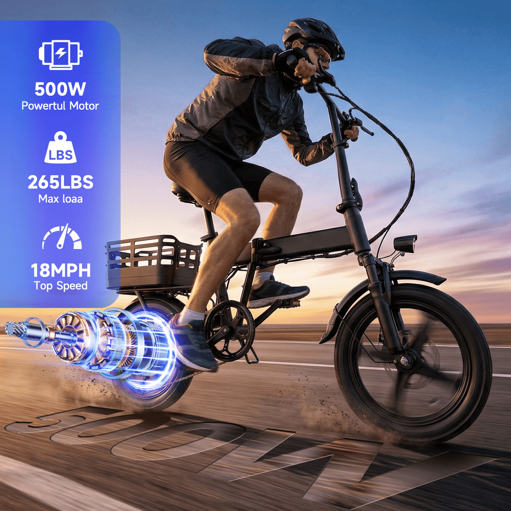 BroPath Electric Bike for Adults, Ebike, Electric Bicycle with 576WH Battery,14 Folding Ebike for Teens, 20MPH,20+ Miles(MAX),500W Motor,Multi-Shock Absorption,Mini E Bikes with Baskets,UL2849