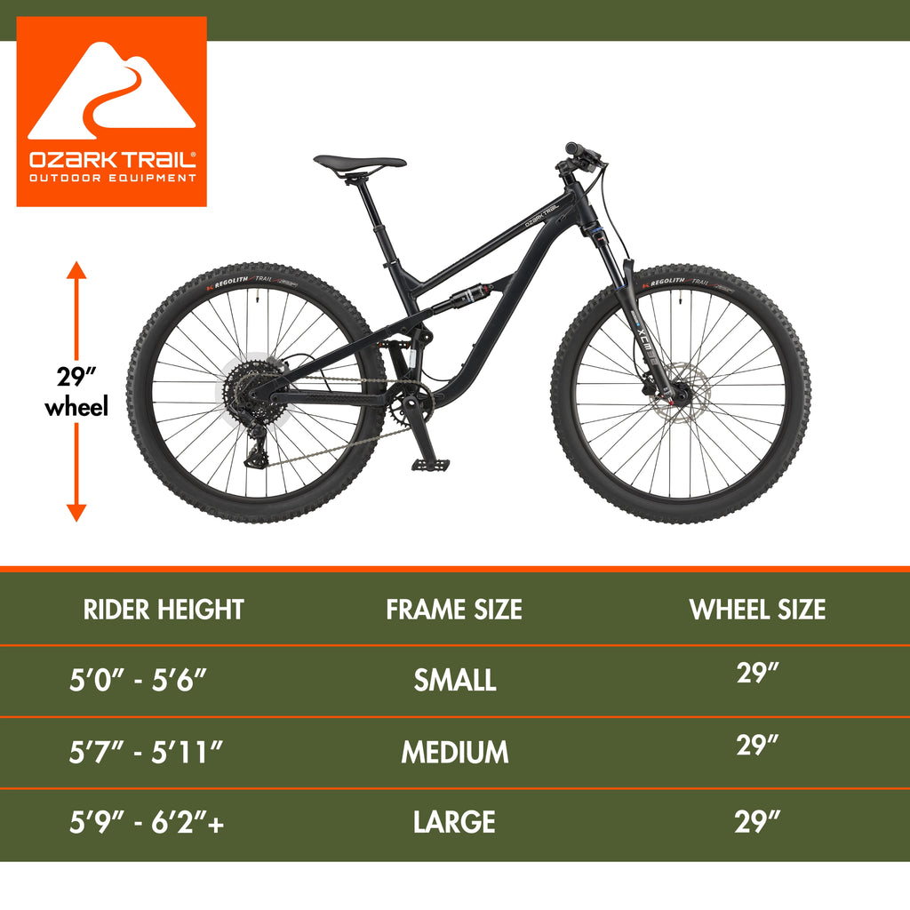 Ozark Trail 29 FS.3 Fastflow Full Suspension Mountain Bike, 29 Wheels, Medium Frame, Fits Rider 5'7' - 5'11, Black, Adult, Online Only
