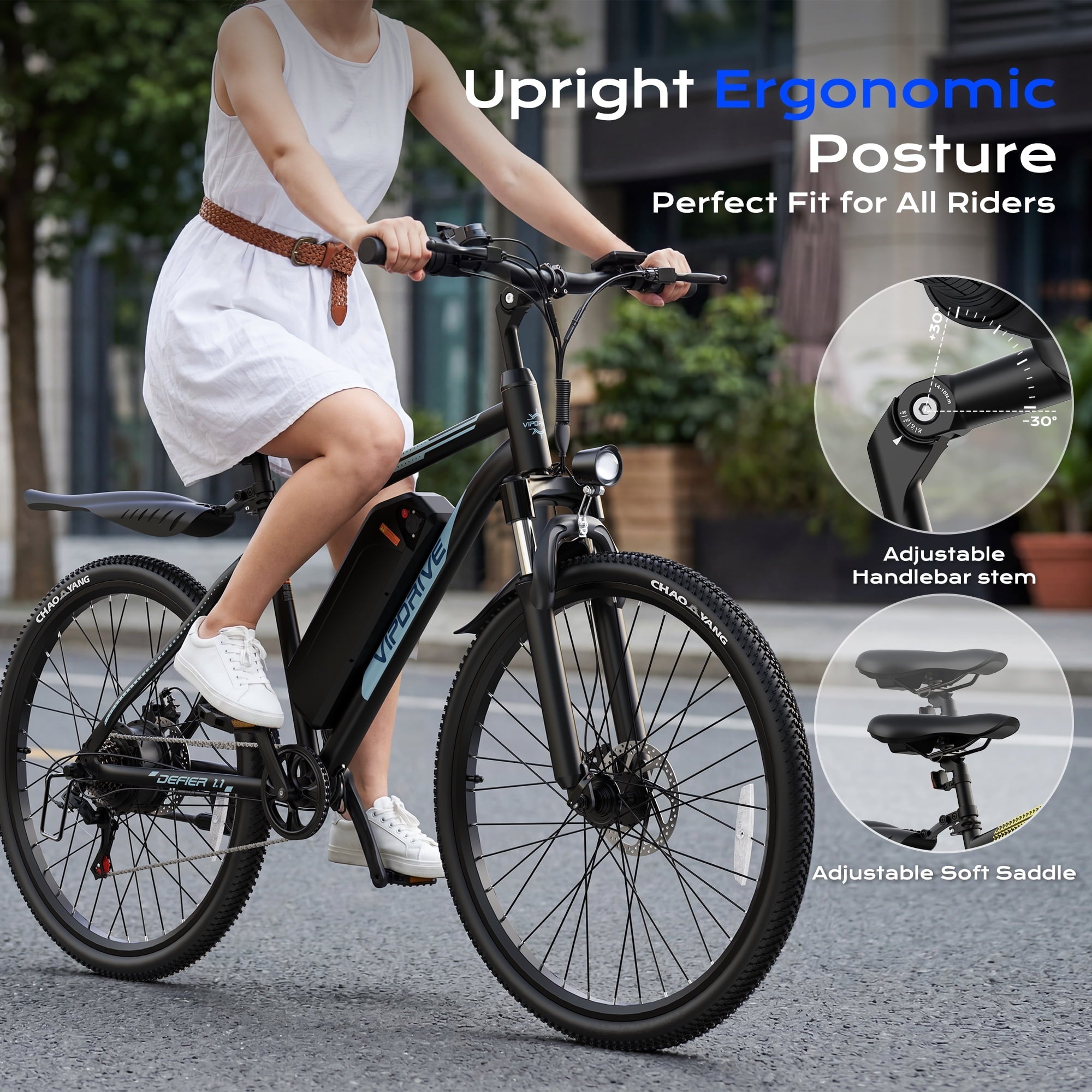 VIPDRIVE Electric Bike for Adults, 26'' 750W Peak Ebike, 48V 7.8AH Removable Battery .Up to 40 Miles 20MPH Electric Mountain Bike .Front Fork Suspension .UL2849