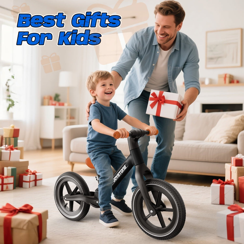 JoyStone 14 Inch Balance Bike for Kids, Toddler Balance Bike with Air Rubber Tires, Adjustable Seat, Lightweight No Pedal Training Bicycle, Gift Bike for 2-6 Boys Girls, Black