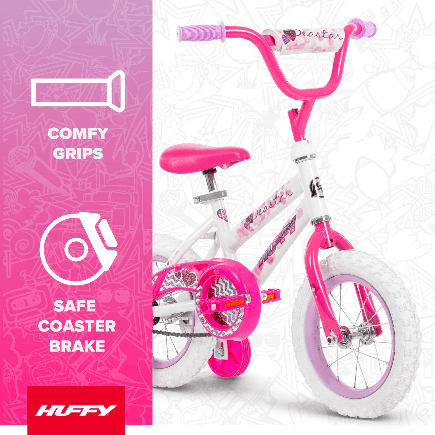 Huffy 12 Sea Star Kids' Bike, Fits Riders 37 - 42, Pink, Youth, Girls