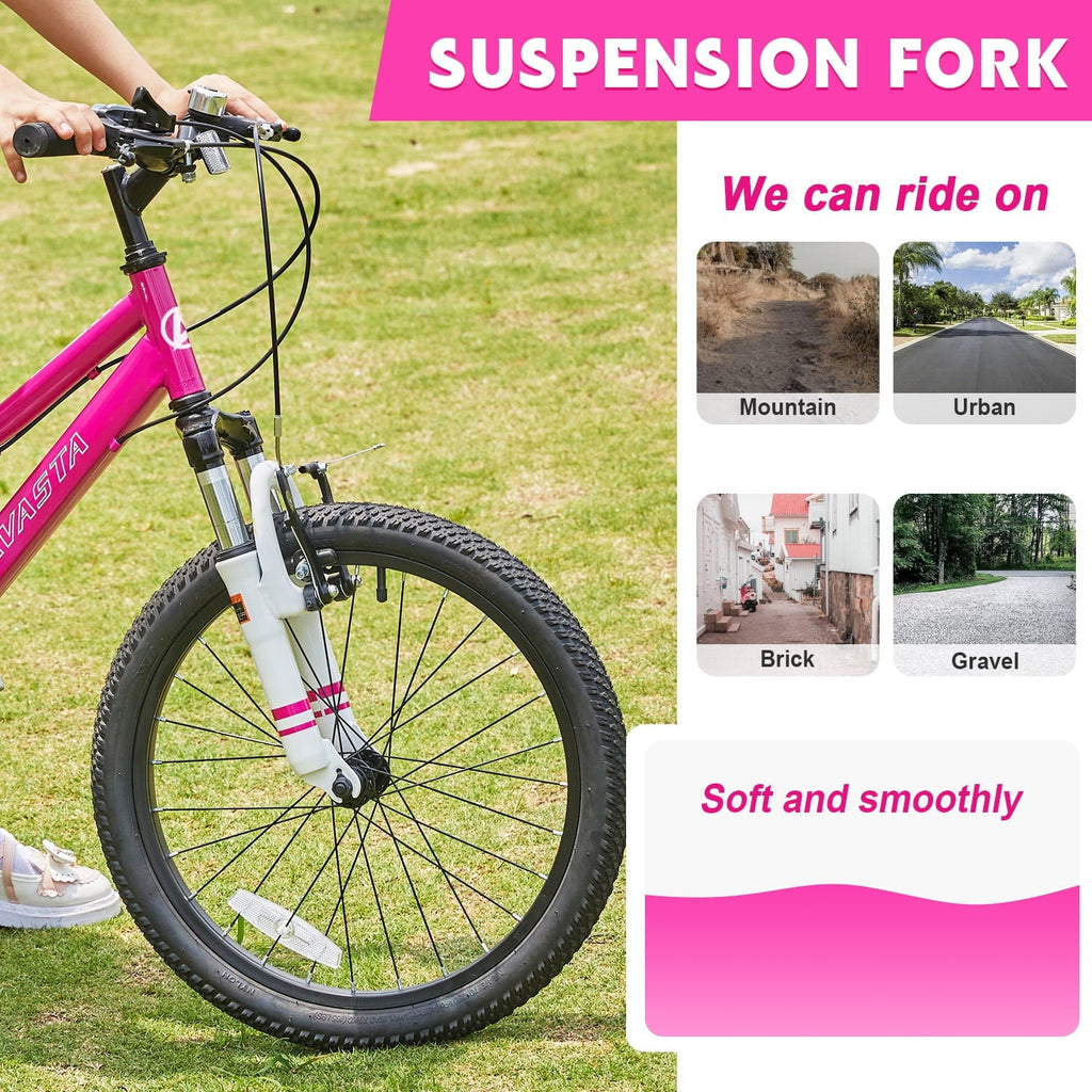 AVASTA 20'' Big Kids Mountain Bike for Age 6 7 8 9 10 11 12 Years Old Boys Girls Teen with Suspension Fork Front & Rear Dual Hand Brakes 6 Speeds Drivetrain, Cyan