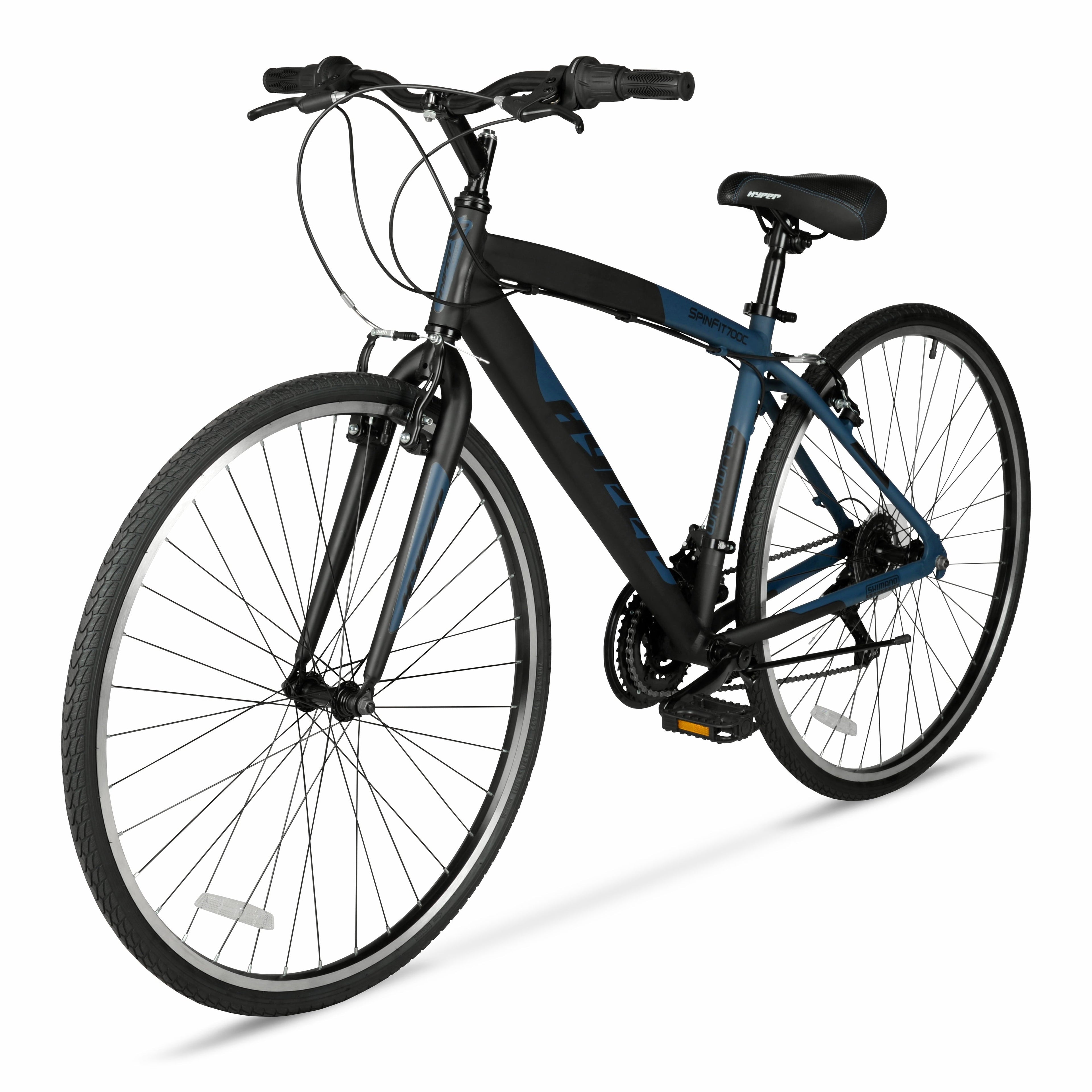 Hyper Bicycles 700c Men's Spin Fit Hybrid Bike, Adults Ages 14+, Black/Blue