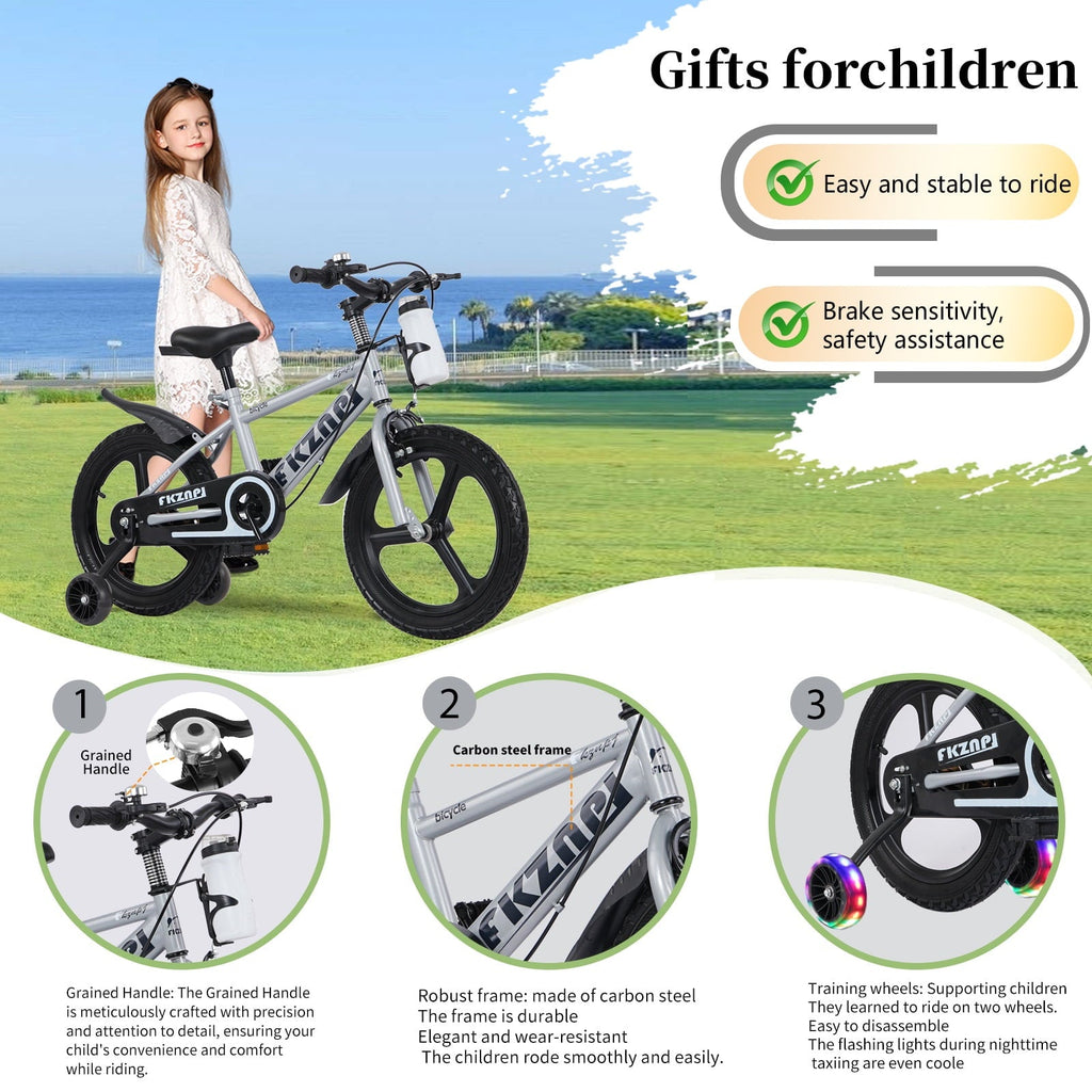 Holaki 18 inch Kids Bike with Training Wheels & Handbrake for Boys & Girls Ages 5-9, High Carbon Steel Frame Adjustable Seat Kids Bicycle with Kettle Stand & Night Glow for Birthday Gift, Purple