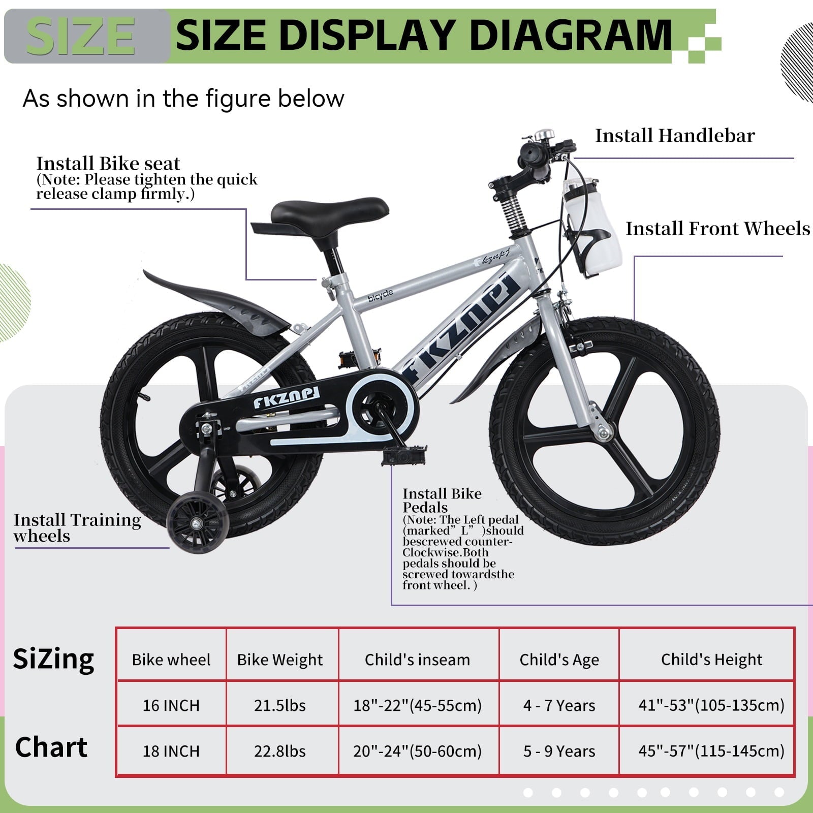 Holaki 18 inch Kids Bike with Training Wheels & Handbrake for Boys & Girls Ages 5-9, High Carbon Steel Frame Adjustable Seat Kids Bicycle with Kettle Stand & Night Glow for Birthday Gift, Purple