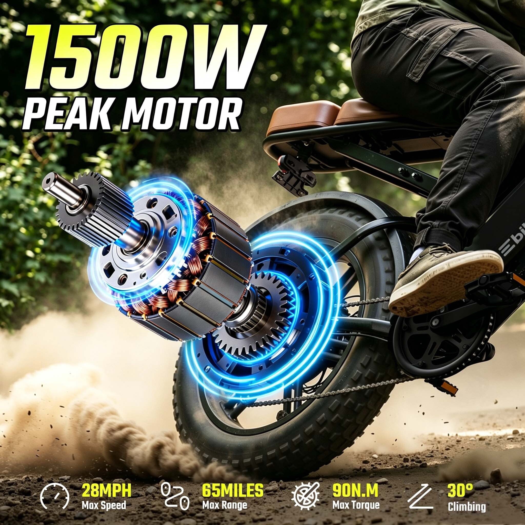 SISIGAD Electric Bike for Adults,20x4.0 Fat Tire E Mountain Bicycle,Peak 1500W Motor 48V15Ah Battery UL2849