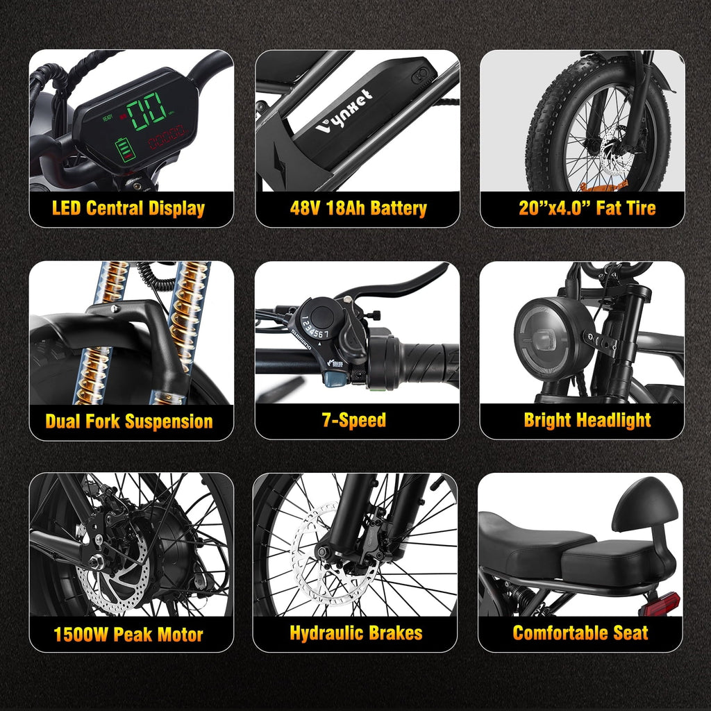 1500W Electric Bike, 20 Fat Tire E-Mountain Bikes, 48V 18Ah 32MPH Ebike for Adults Full Suspension UL2849, All-Terrain E-Bike, Orange