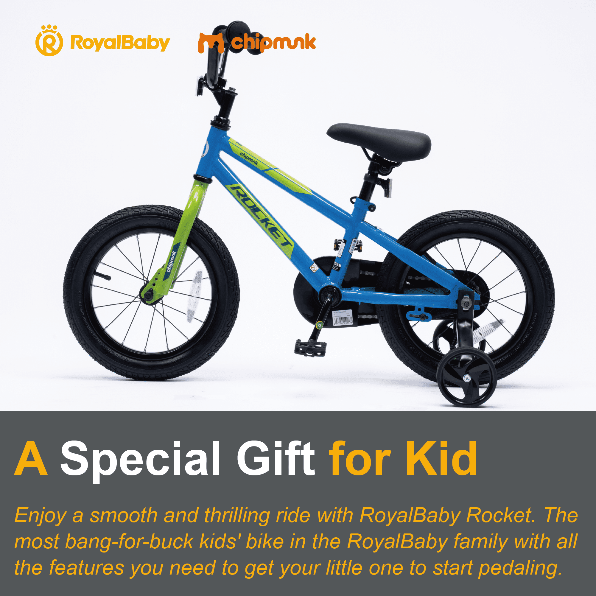RoyalBaby Rocket Kids 14-Inch BMX Training Wheel Bicycle,Blue