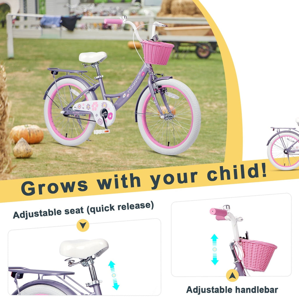 Glerc Maggie 14 inch Kids Girls Bike for Ages 3-5 Years Old Children, Princess Style Kids Bicycle with Doll-Seat & Basket & Training Wheels, Pink