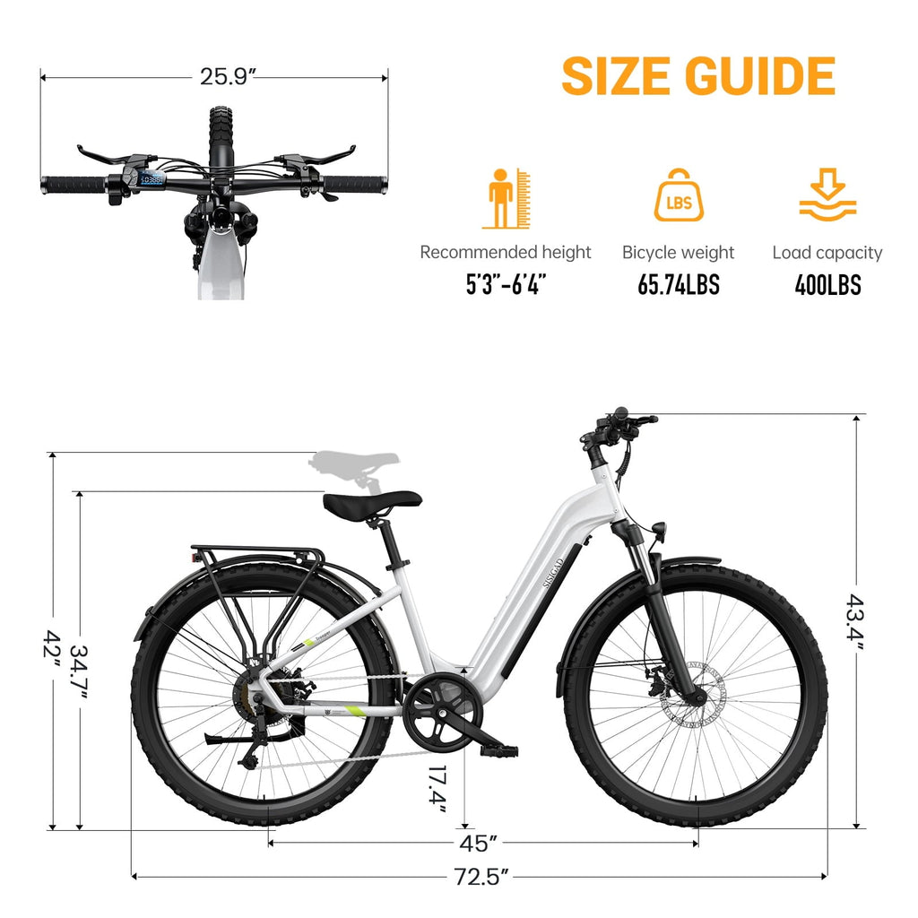 SISIGAD Electric Mountain Bike, 500W Electric Bike for Adults, 7-Speed and Dual Full Suspension, 48V 15Ah 27.5 inches Wheel, White