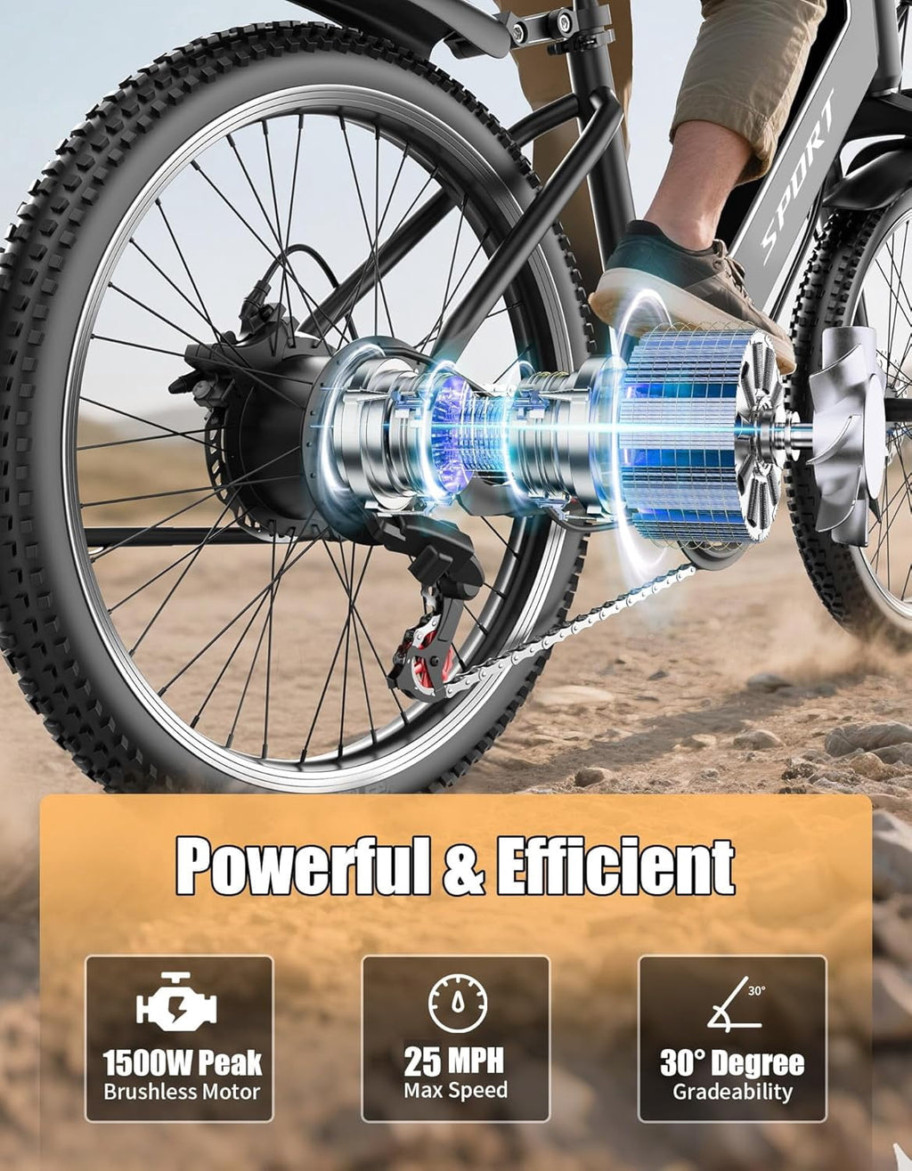 Pikabike Electric Bike for Adults, 26 750W Continuous E-Mountain Bike, 48V 12Ah Battery, UL 2849 Certified, 25MPH, 65 Miles Range, off-Road