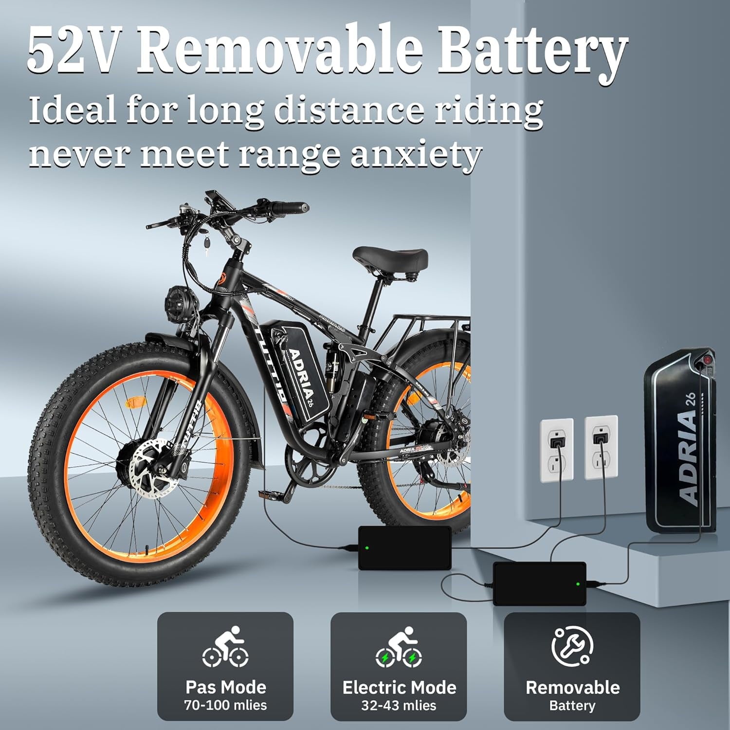 TUTTIO 5000W Dual Motor Electric Bike for Adults Max 46mph, 26x4in Fat Tire All Terrain E-Mountain Bike, 52V 25Ah Full Suspension E Bike, 7-Speed Gear Electric Bicycle UL2849