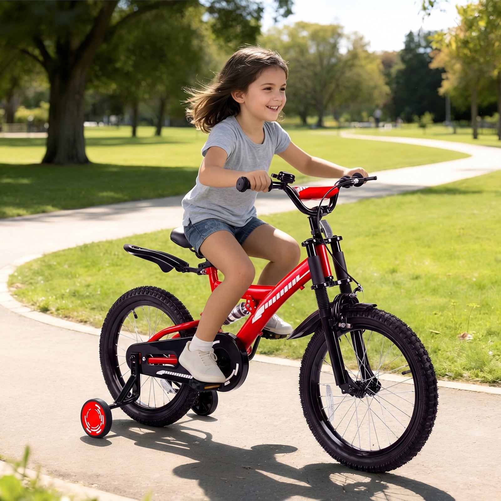 Fenbeli 18 Inch Kids Bike with Training Wheels for Girls Boys Ages 6-9, Red