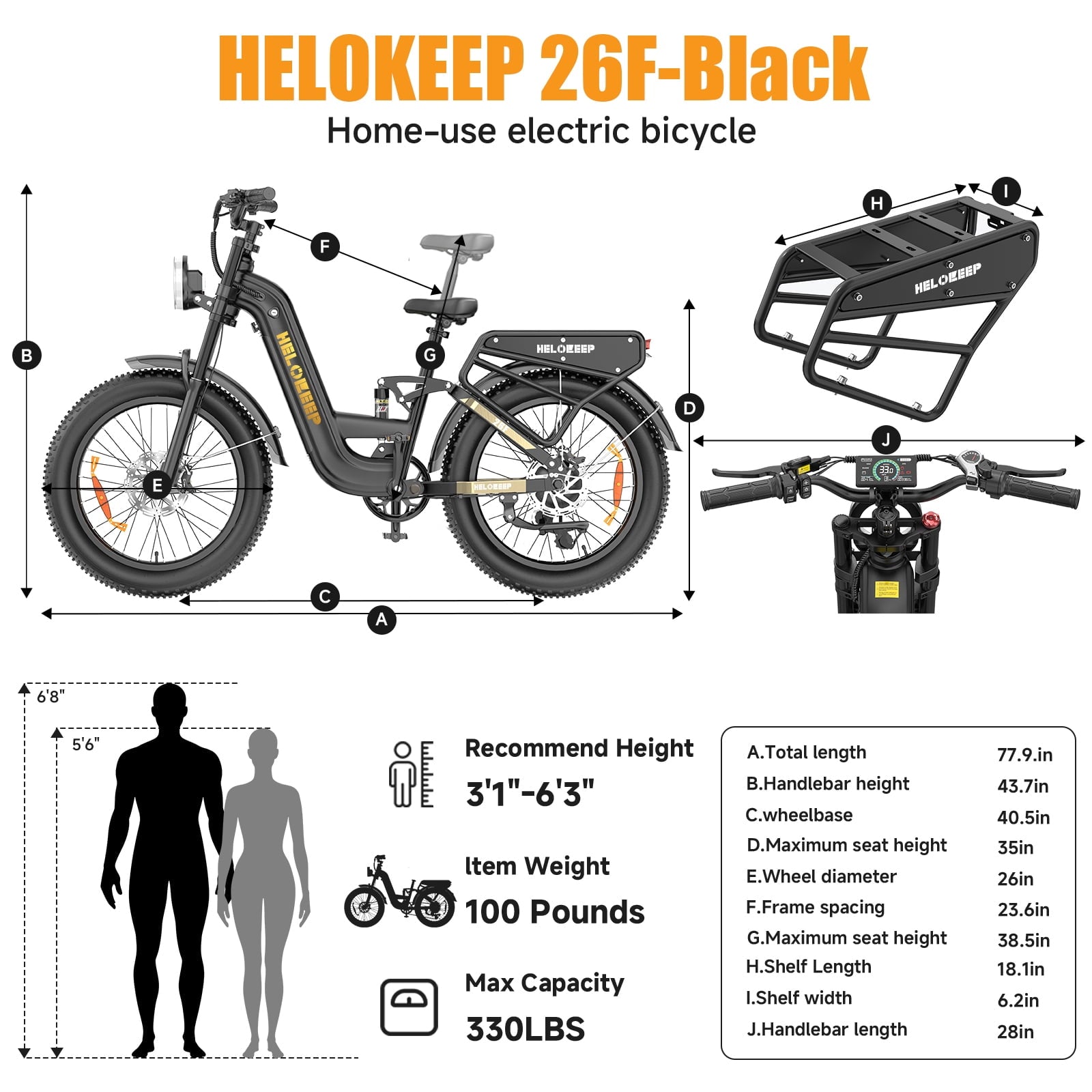 Helokeep 26 Green Fat Tire High Performance Cargo Electric Bike for Men, 4000W Peak 2000W, 40MPH, 48V 25Ah UL2849 Off-Road Ebike